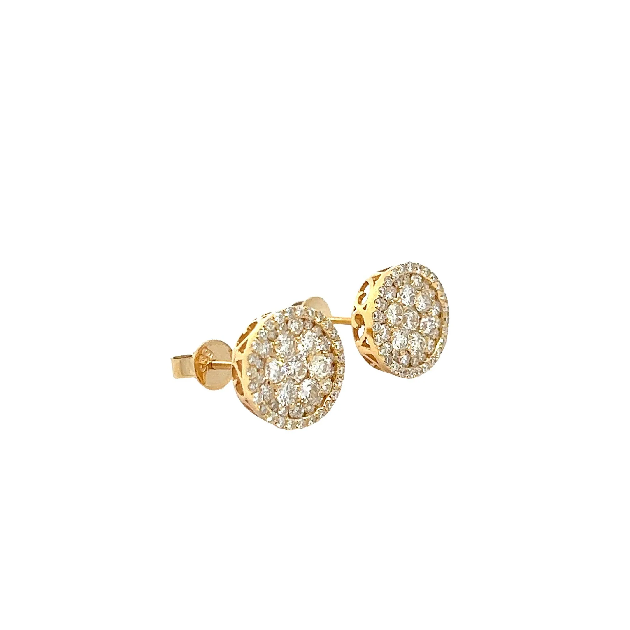 14K GOLD DIAMOND ROUND CLUSTER EARRINGS 2.00 CT - Image 3