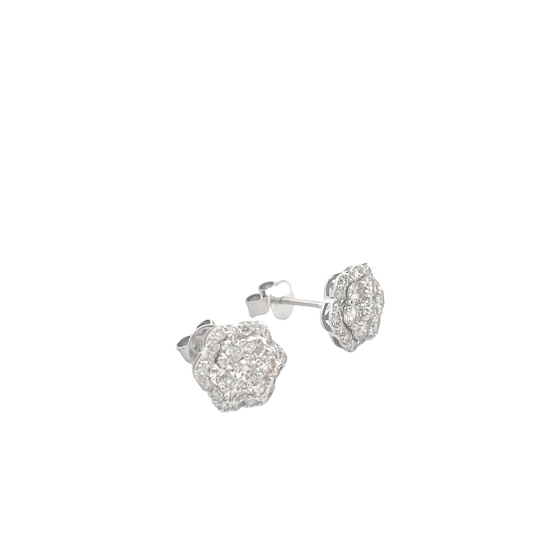 14K GOLD DIAMOND FLOWER EARRINGS 2.00 CT - Image 3