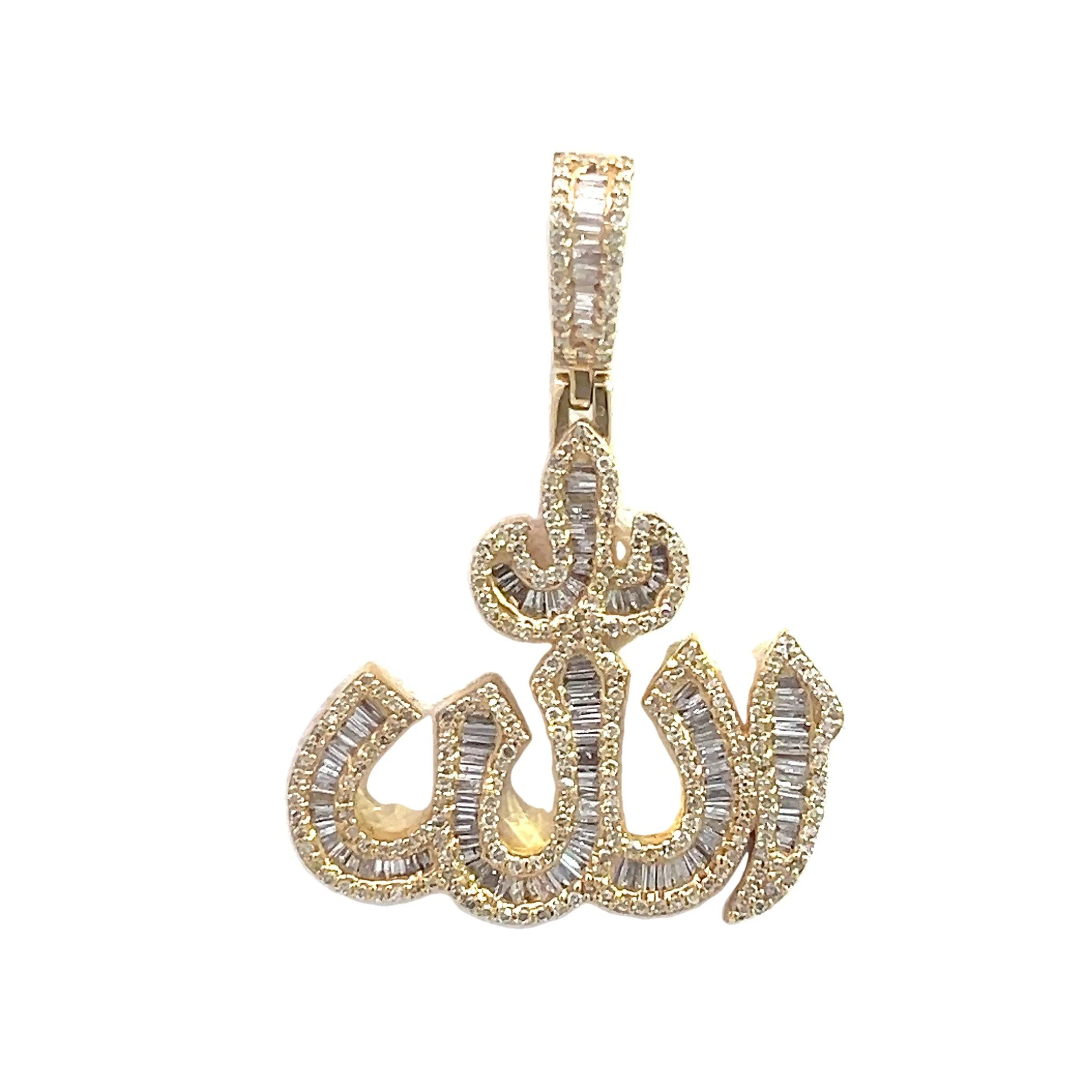10K GOLD ROUND AND BAGUETTE DIAMOND ALLAH PENDANT 1.68 CT