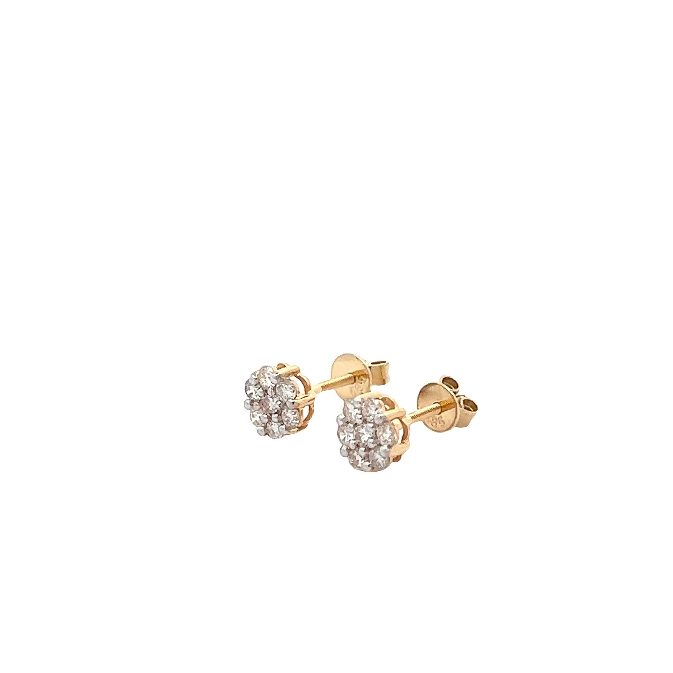 14K GOLD DIAMOND FLOWER EARRINGS 0.60 CT - Image 2