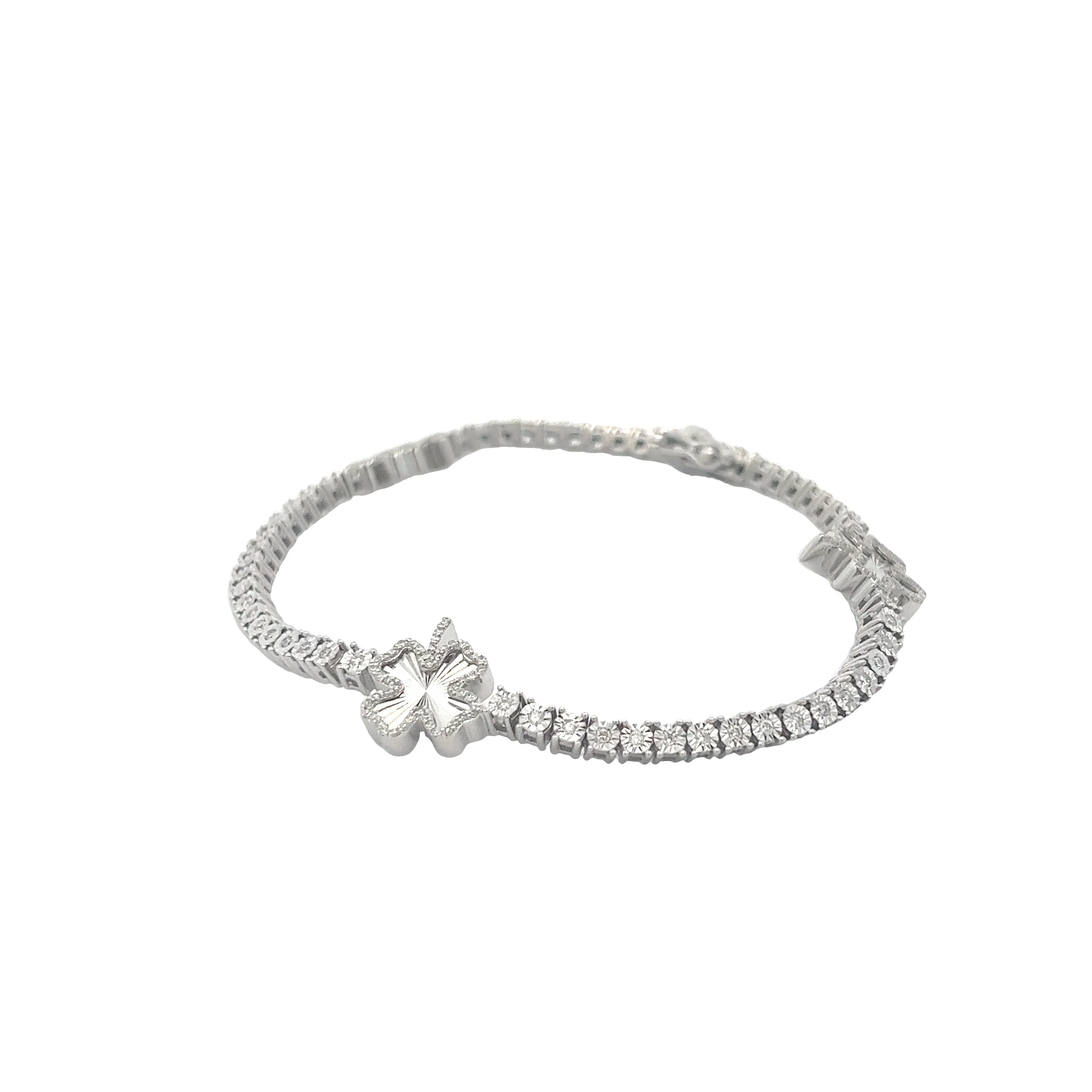10K GOLD DIAMOND CLOVER TENNIS BRACELET 0.78CT - Image 3