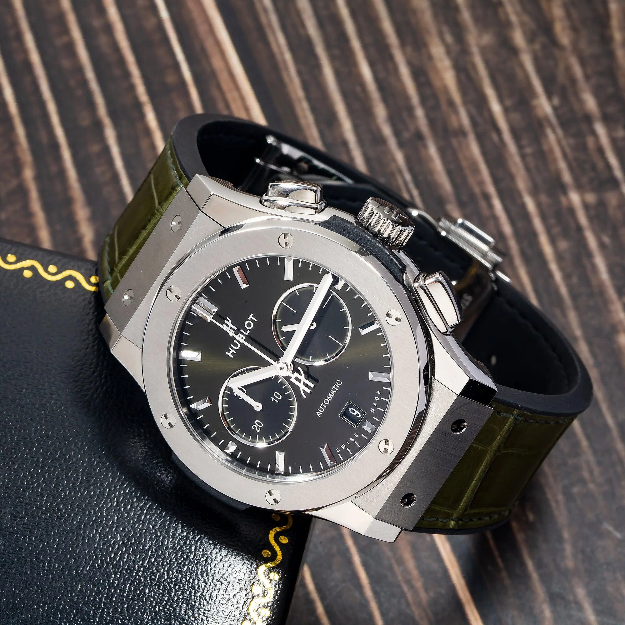 Hublot Classic Fusion Chronograph 541.NX.8970.LR 42MM Green Dial With Leather Bracelet - Image 3