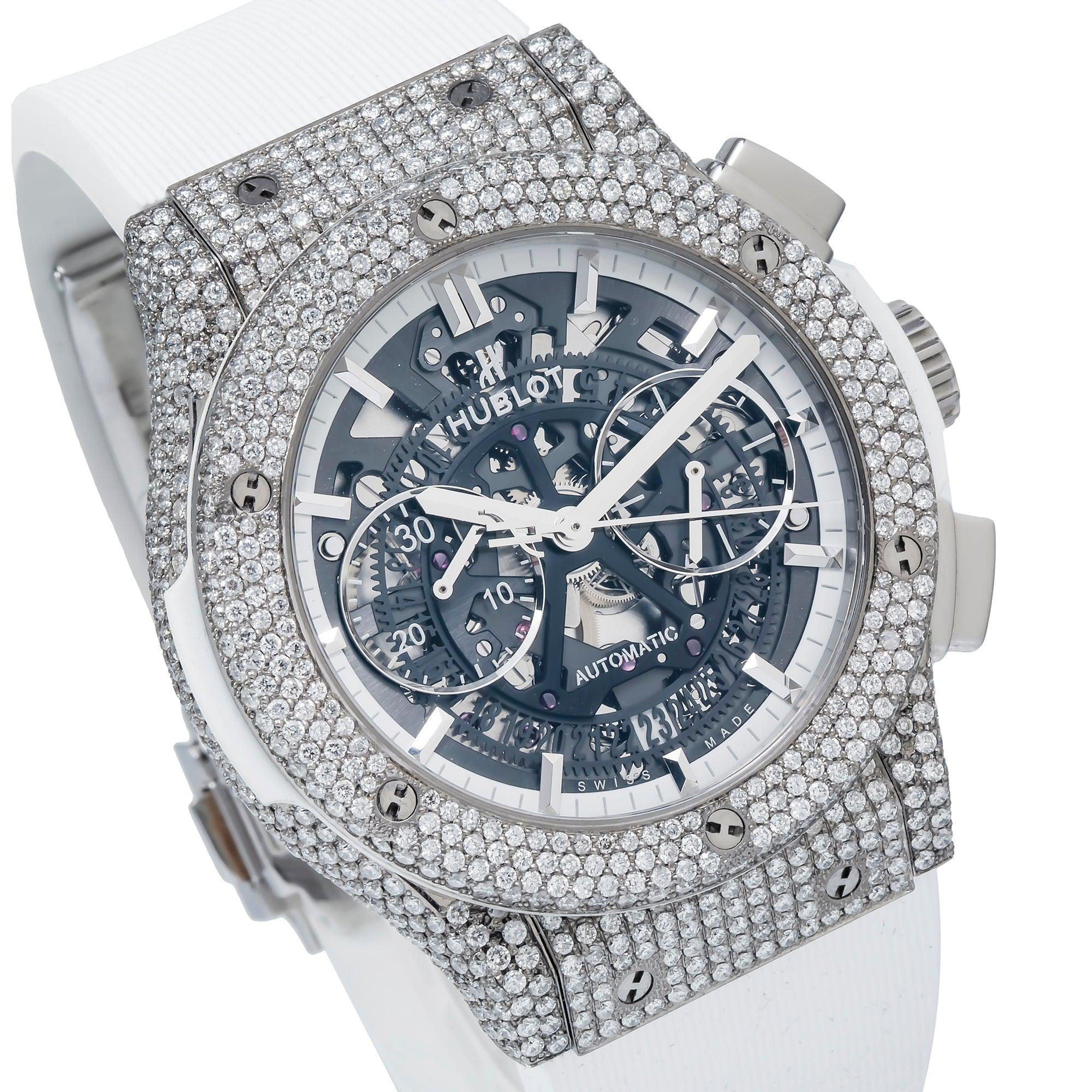 Hublot Classic Fusion Aerofusion 45MM Skeleton Diamond Dial And Bezel With White Rubber Bracelet - Image 3