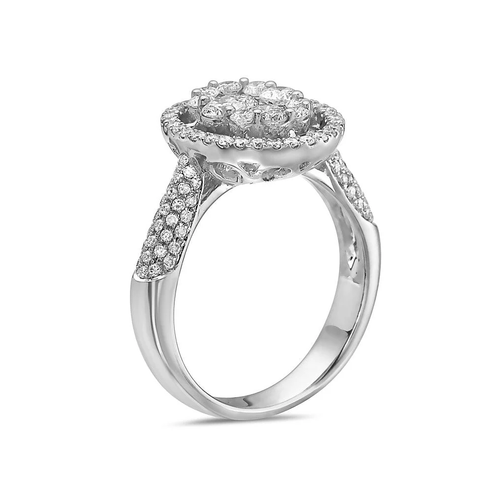Ladies 14k White Gold Halo With 1.59 CT Cluster Engagement Ring - Image 2