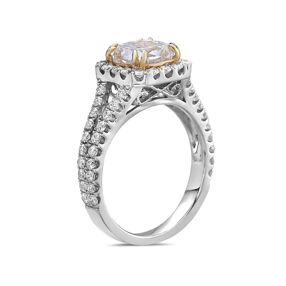 Ladies 18k White And Yellow Gold Halo With 2.97 CT Engagement Ring - Image 2