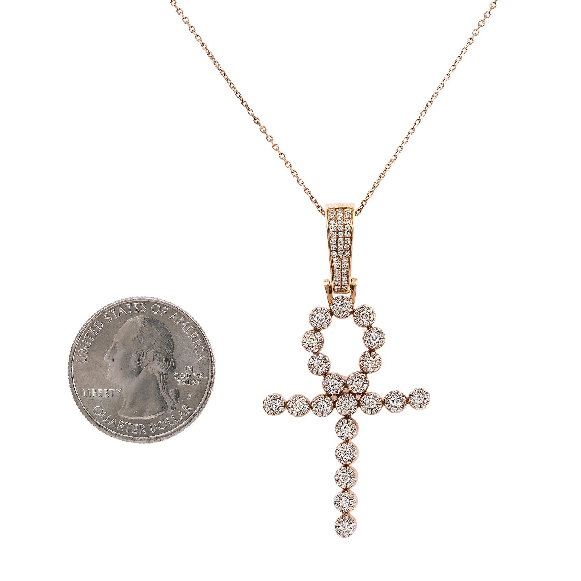 Unisex 14K Rose Gold Ankh Pendant with 1.10 CT Diamonds - Image 4