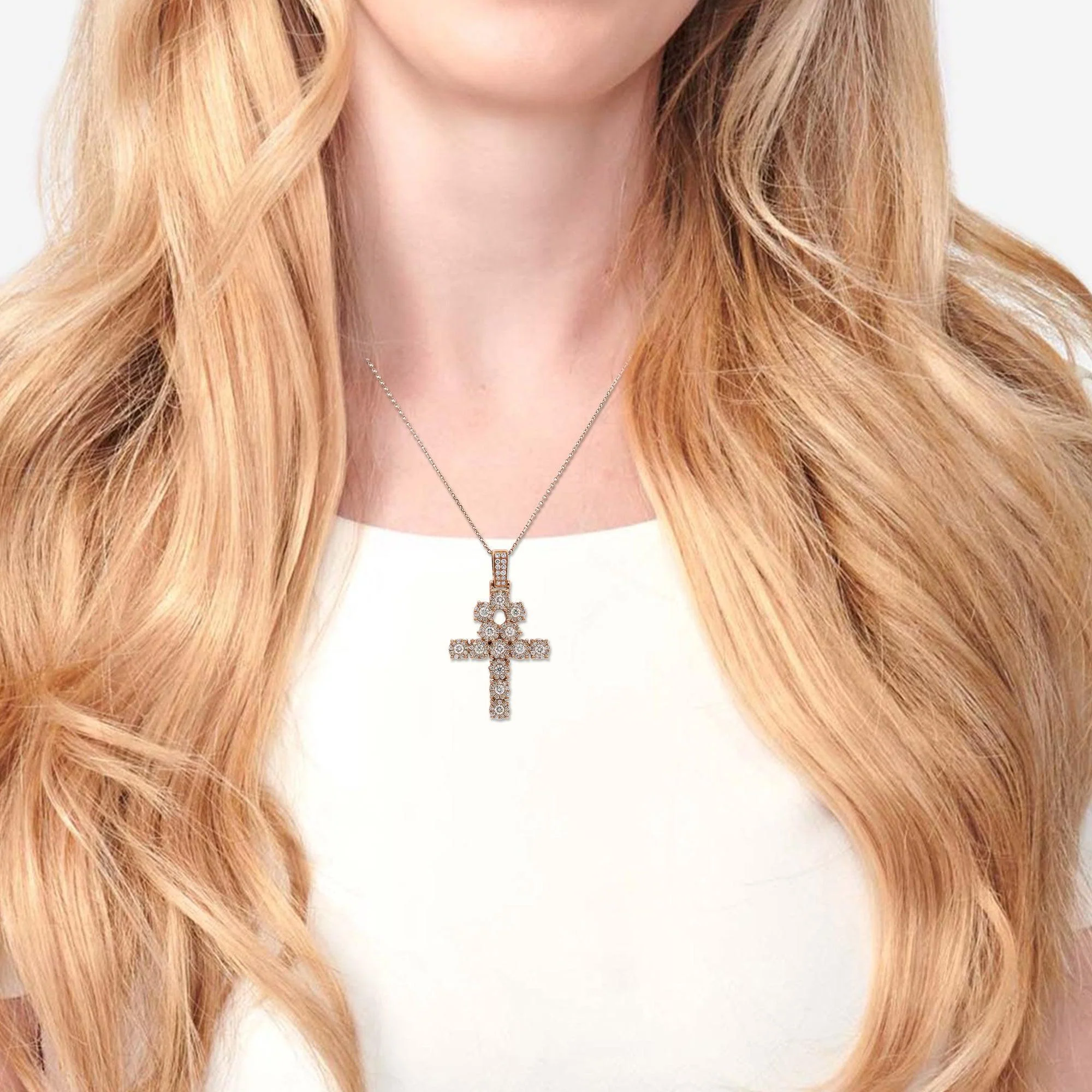Unisex 14K Rose Gold Ankh Pendant with 1.85 CT Diamonds - Image 2