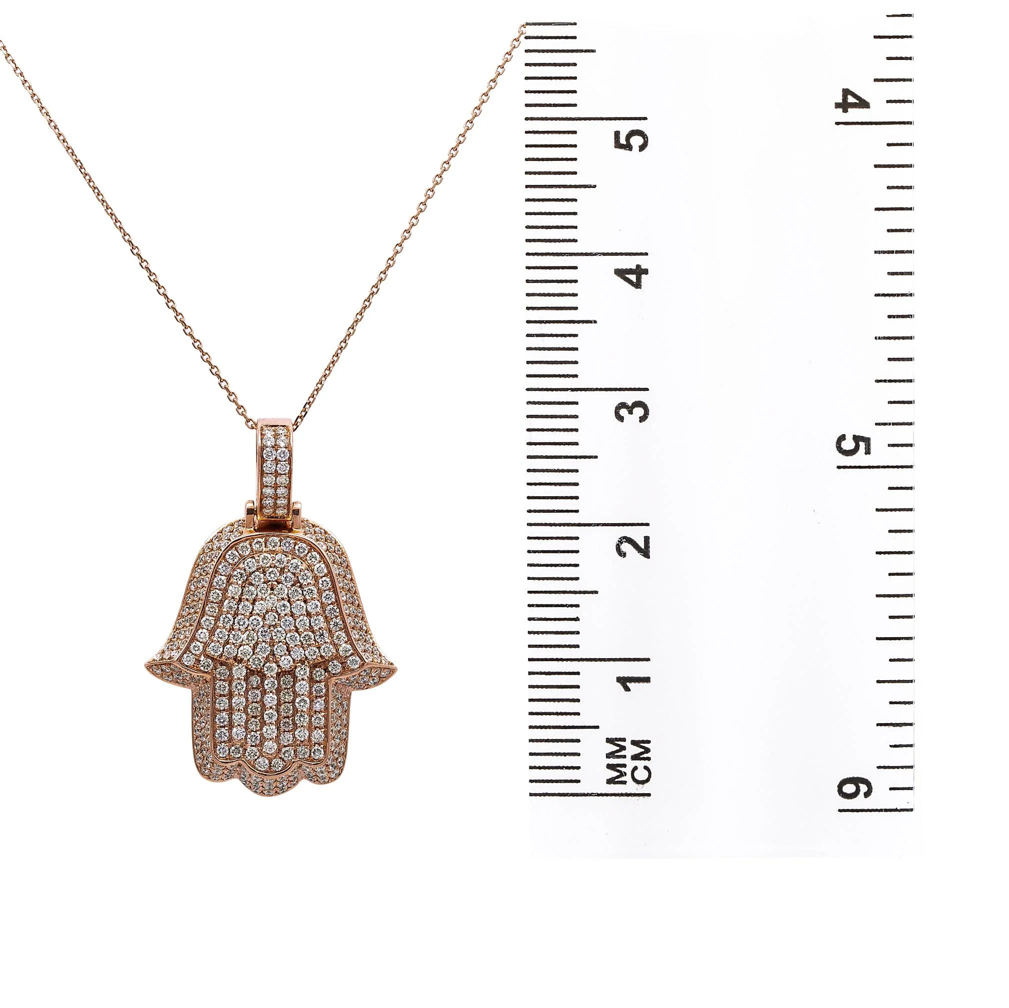 Men's 14K Rose Gold Hamsa Pendant with 3.50 CT Diamonds - Image 4