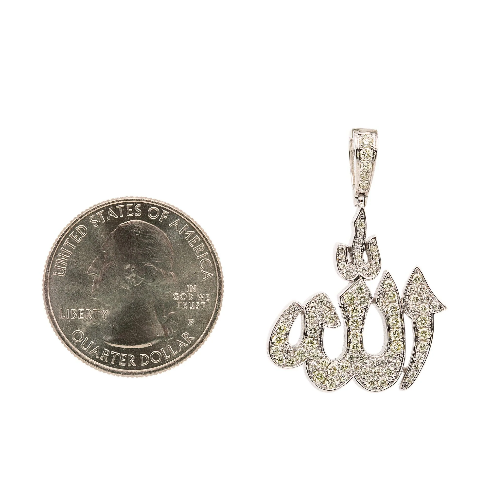Men's 14K White Gold "Allah" Pendant with 0.85 CT Diamonds - Image 2