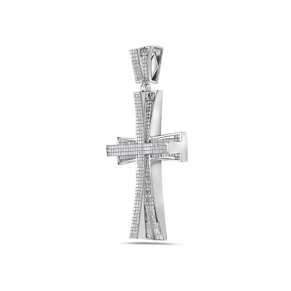 Unisex 14K White Gold Cross Pendant with 14.38 CT Diamonds - Image 2