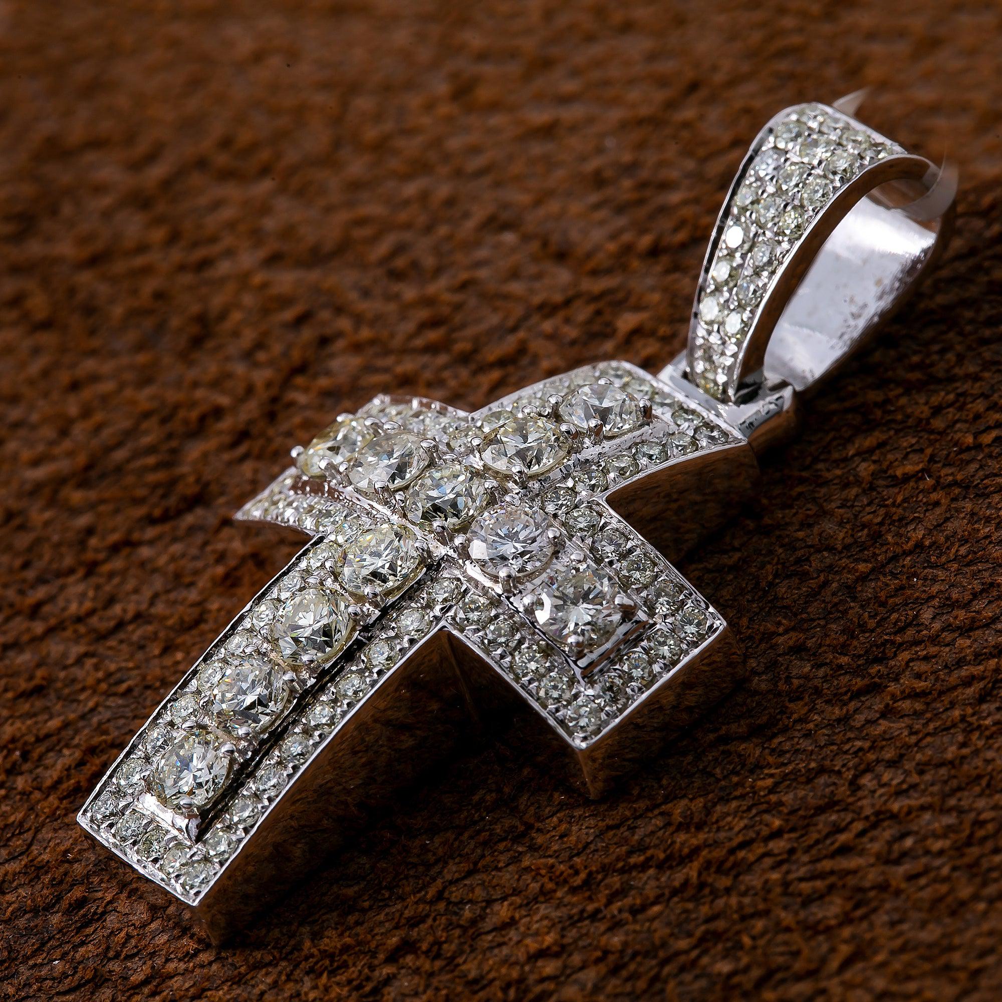 Unisex 14K White Gold Cross Pendant with 2.46 CT Diamonds - Image 2