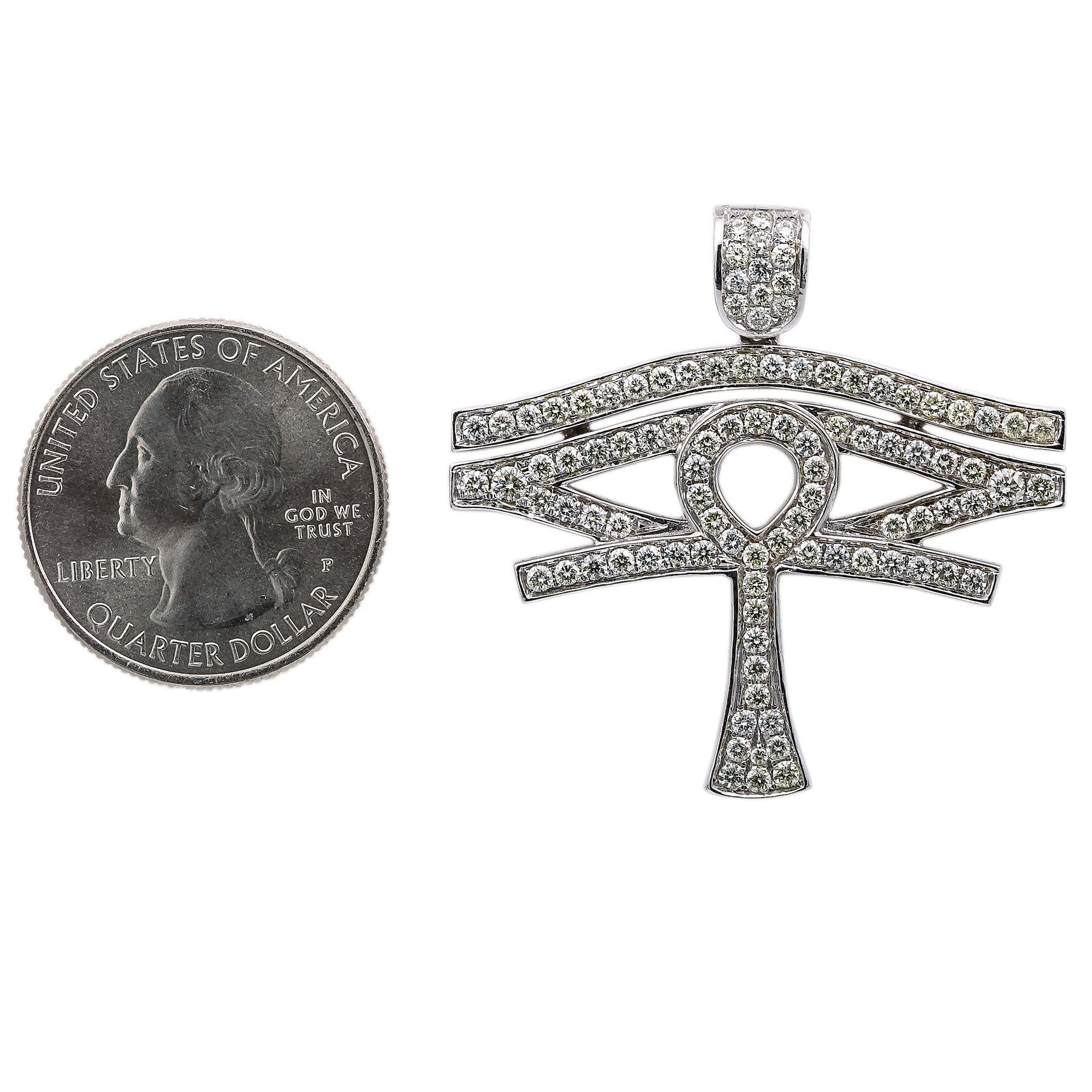 Unisex 14K White Gold Eye of Horus Ankh Pendant with 1.95 CT Diamonds - Image 3