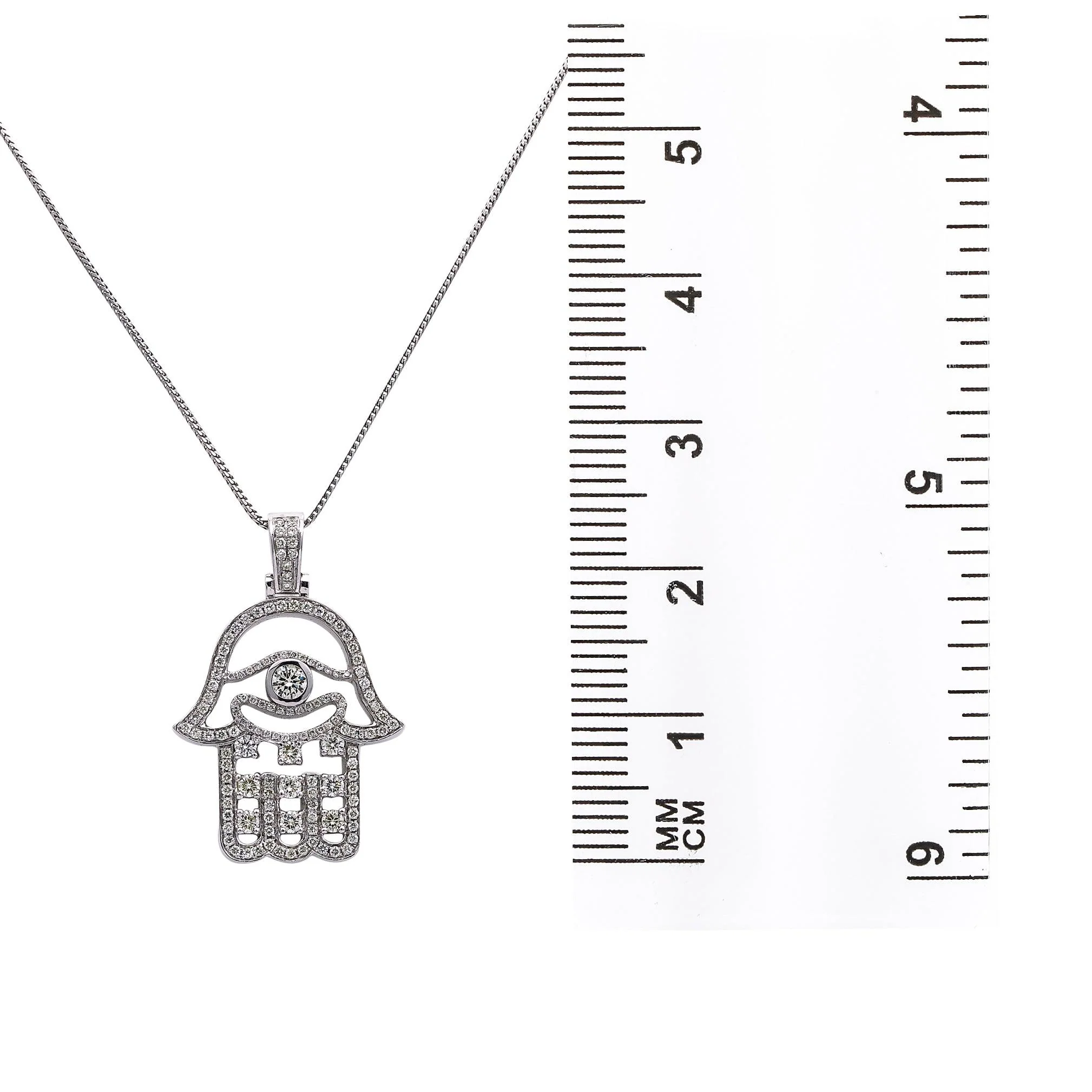 Men's 14K White Gold Hamsa Pendant with 2.02 CT Diamonds - Image 3