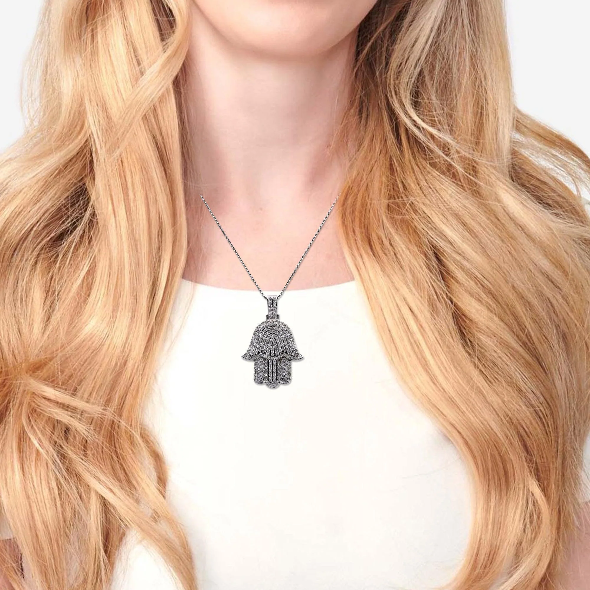 Men's 14K White Gold Hamsa Pendant with 2.95 CT Diamonds - Image 2