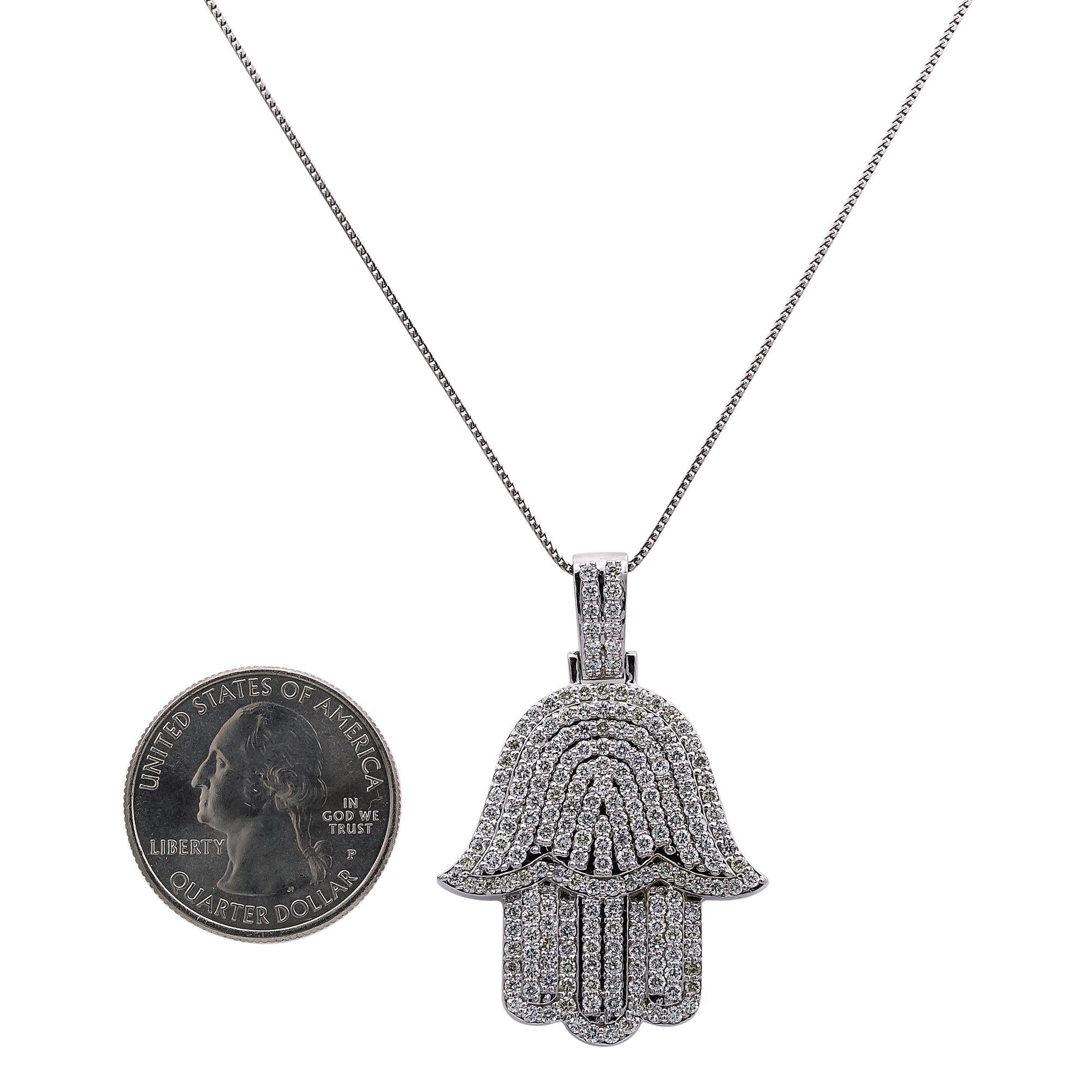 Men's 14K White Gold Hamsa Pendant with 2.95 CT Diamonds - Image 5