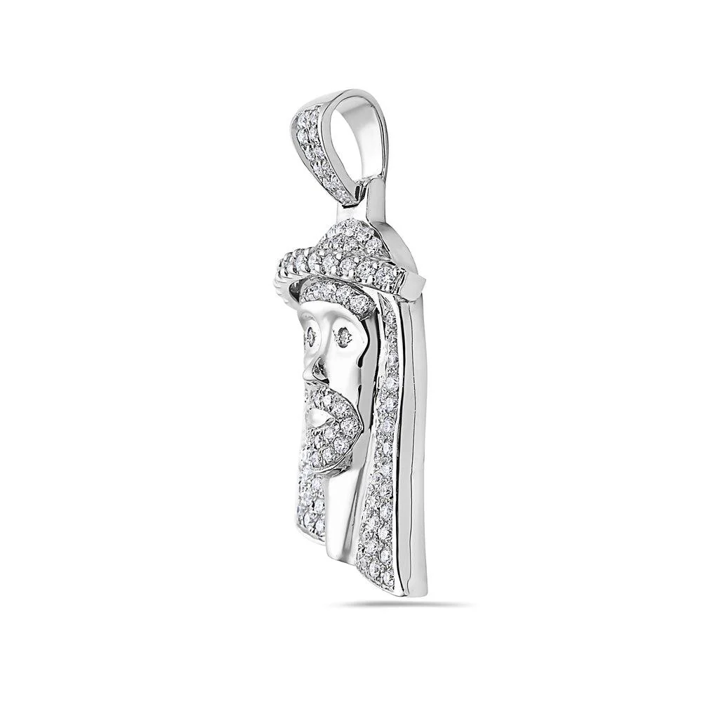Men's 14K White Gold Jesus Head Pendant with 1.35 CT Diamonds - Image 2