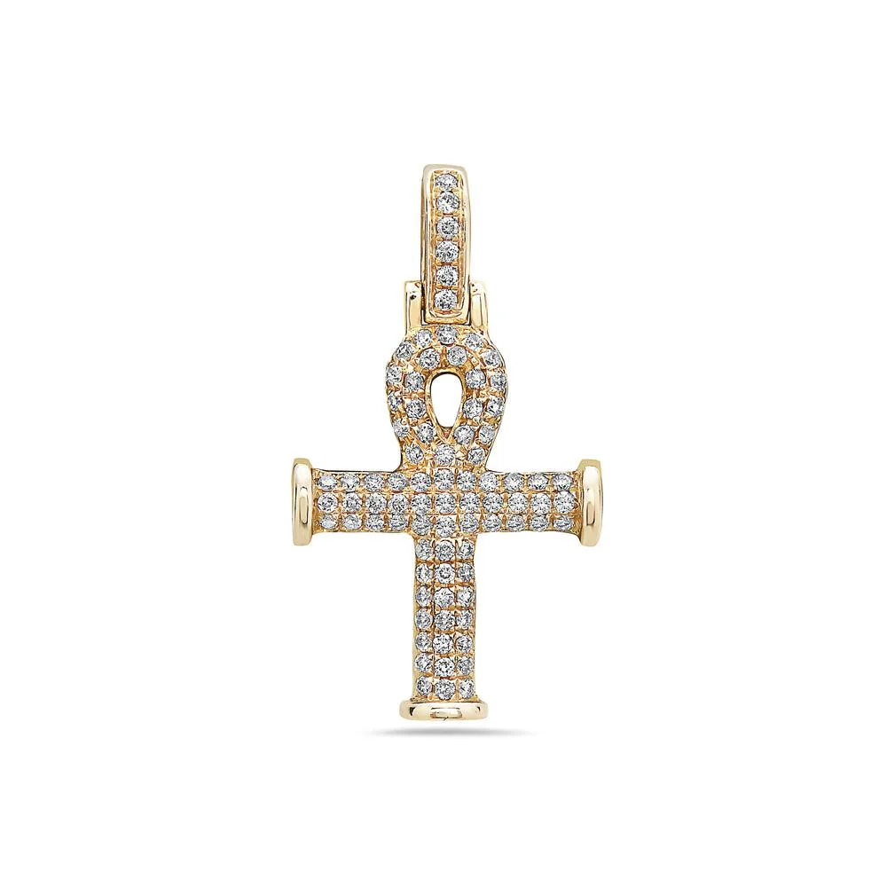 14K Yellow Gold Ankh Pendant with 0.38 CT Diamonds