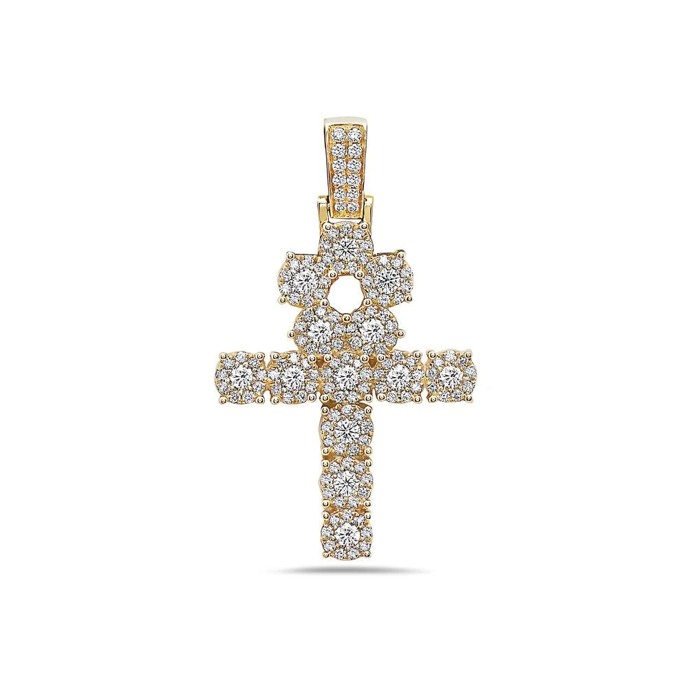 Men's 14K Yellow Gold Ankh Pendant with 1.85 CT Diamonds