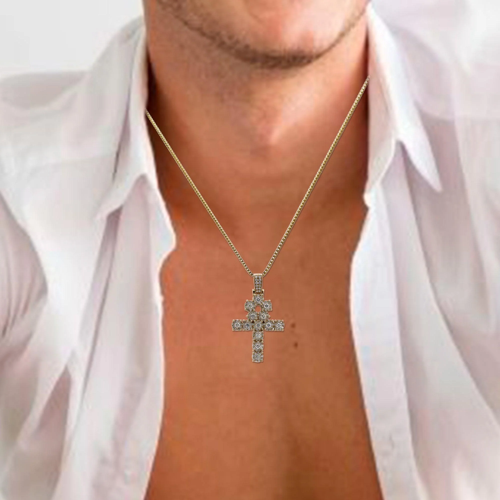 Men's 14K Yellow Gold Ankh Pendant with 1.85 CT Diamonds - Image 3