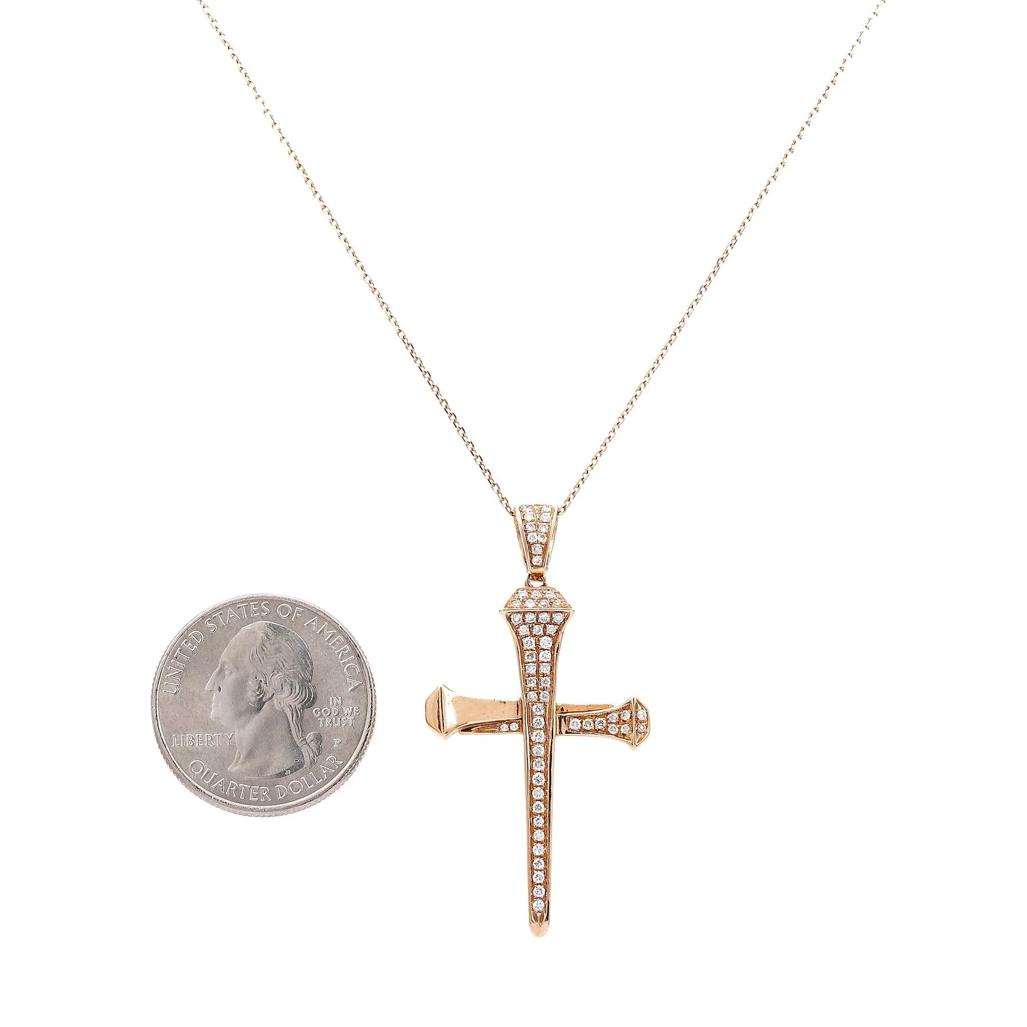 Unisex 14K Yellow Gold Cross of Nails Pendant with 0.48 CT Diamonds - Image 2