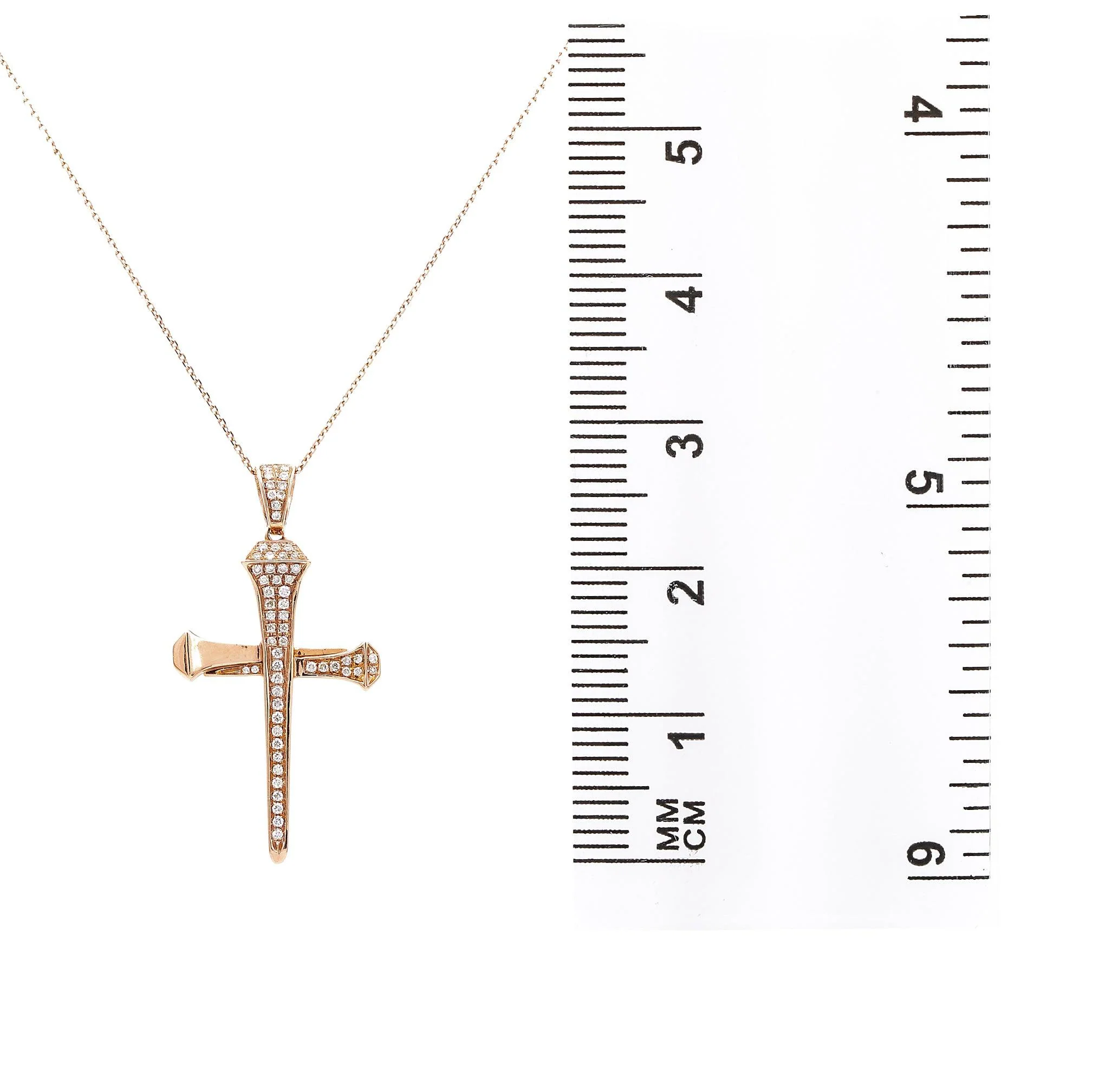 Unisex 14K Yellow Gold Cross of Nails Pendant with 0.48 CT Diamonds - Image 3