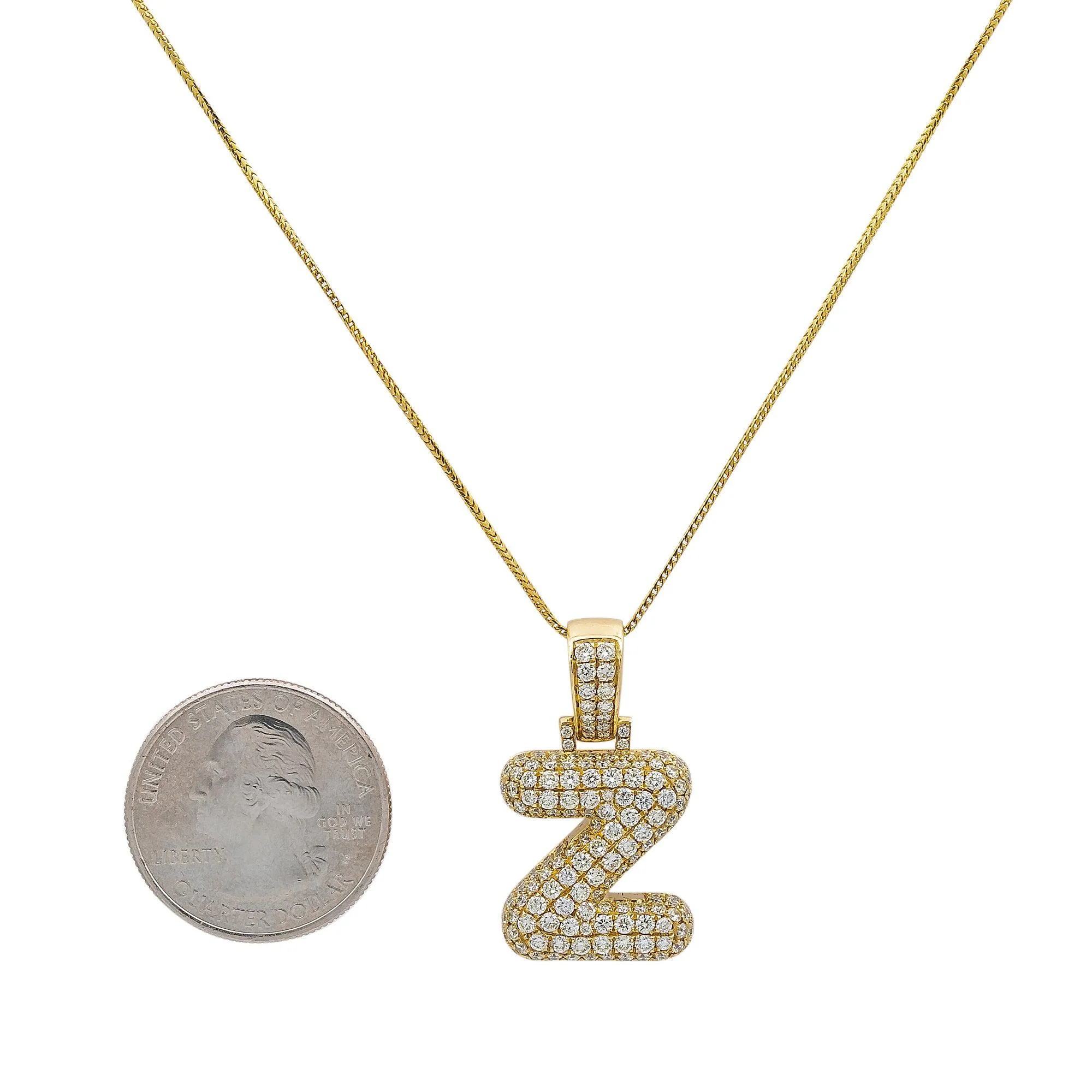 Unisex 14K Yellow Gold Z initial Pendant with 3.45 CT Diamonds - Image 3