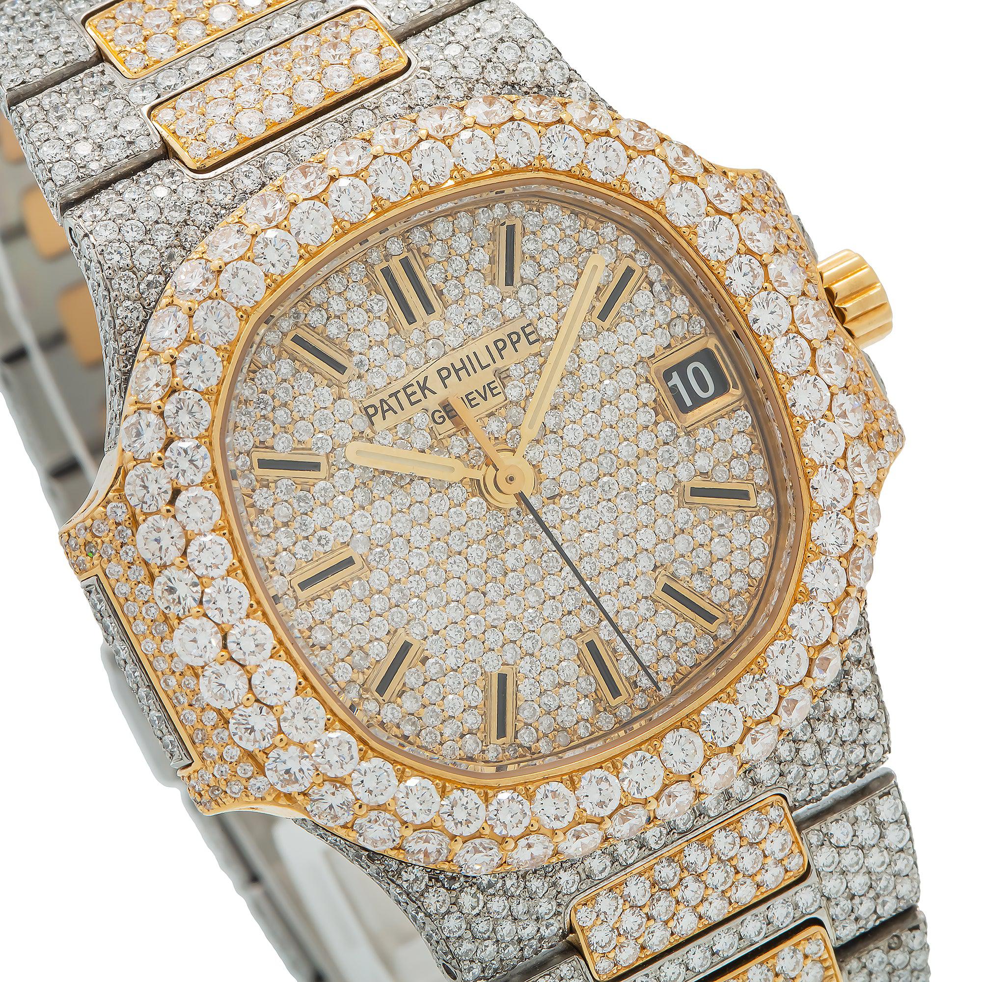 Patek Philippe Nautilus 37MM 3800/001 Diamond Paved Dial Diamond Paved Bezel Two Tone 18K Yellow Gold Full Diamond Bracelet 22.75ct - Image 3