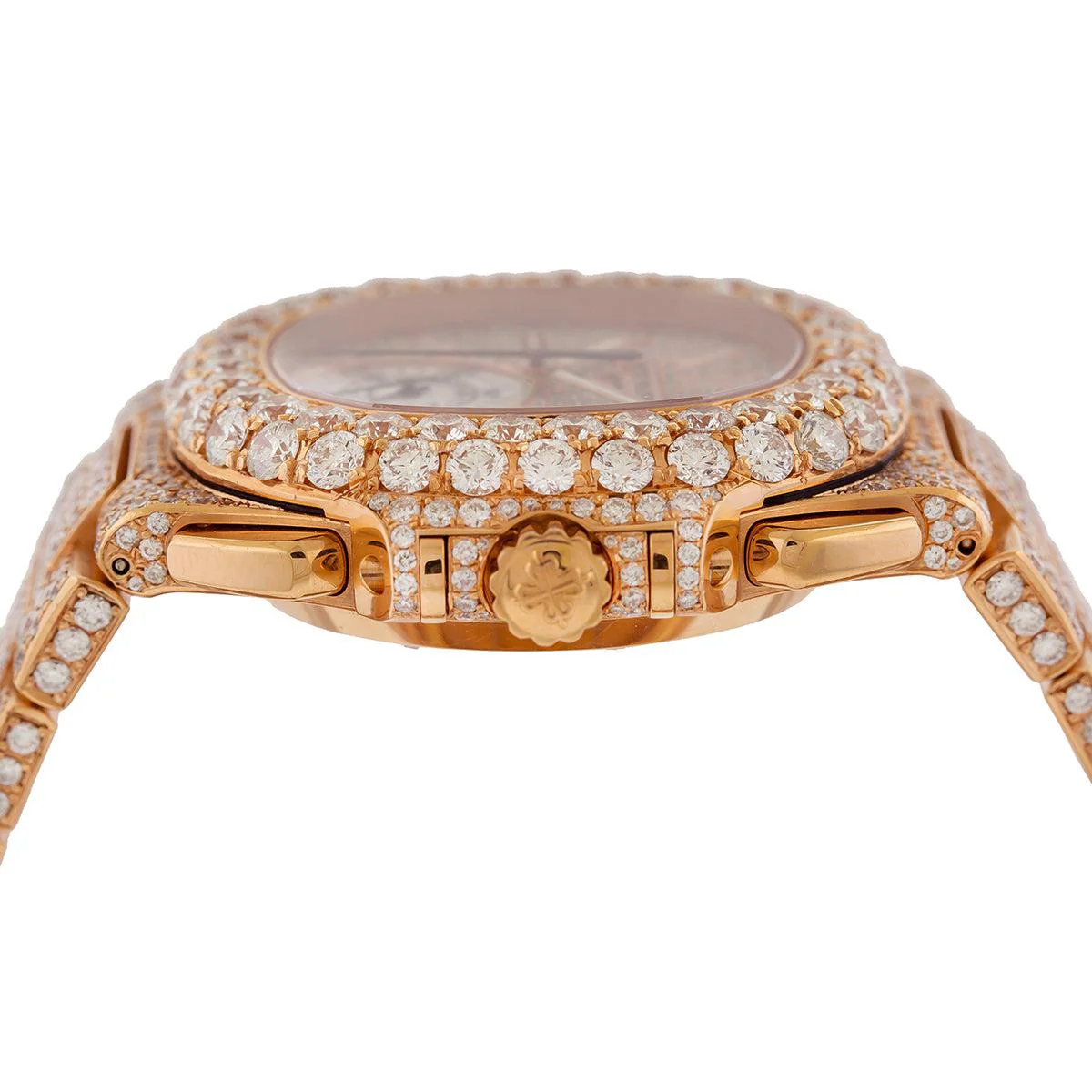 Patek Philippe Nautilus 40.5MM 5980/1R Diamond Paved Dial Diamond Paved Bezel 18K Rose Gold Full Diamond Bracelet - Image 4