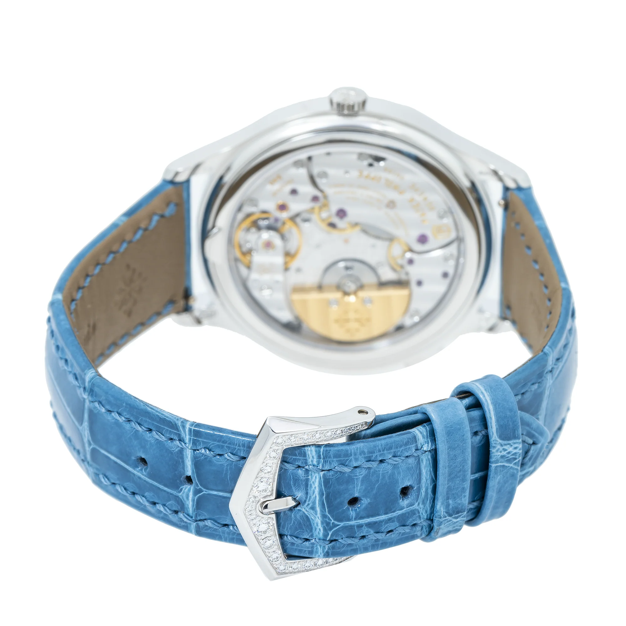 Patek Philippe World Time 36MM 7130G-016 Blue Dial Diamond Bezel Blue Alligator Leather Strap - Image 4