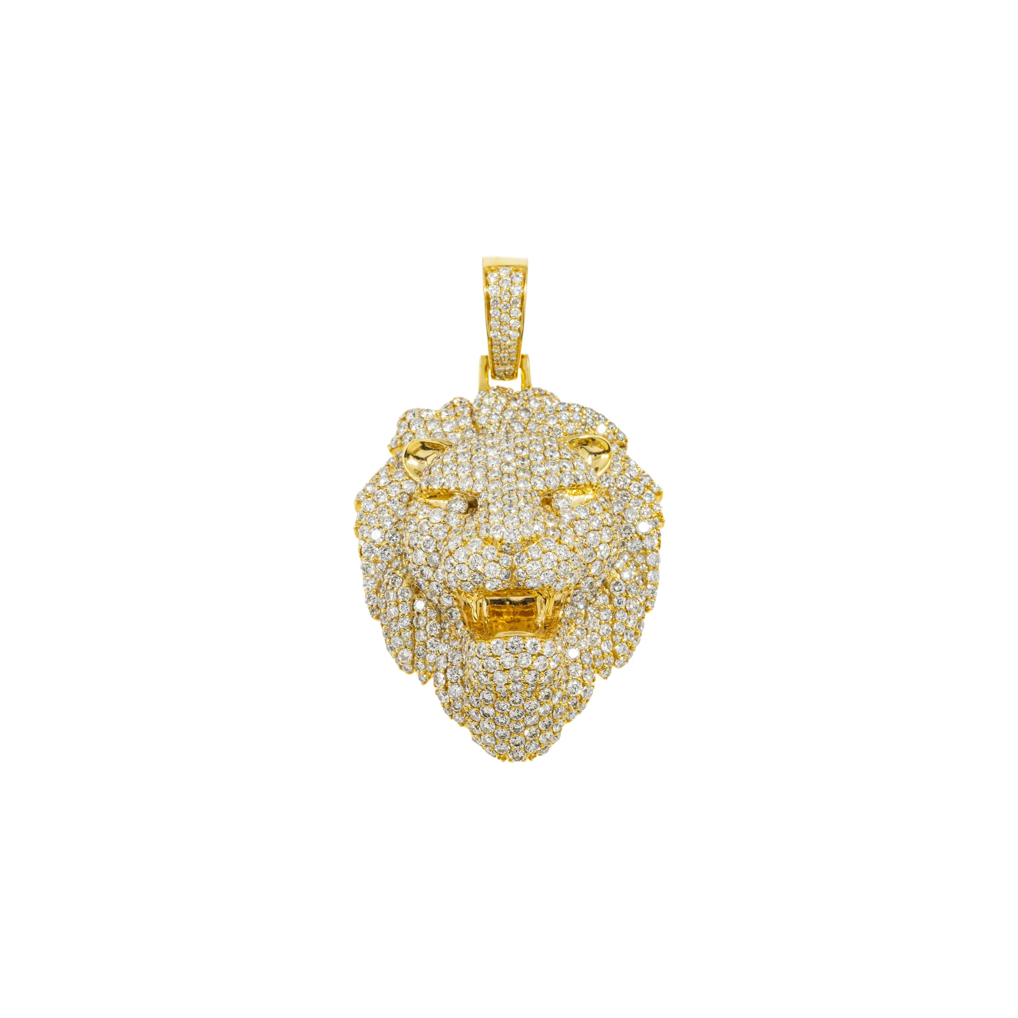 14K GOLD DIAMOND LION HEAD PENDANT 7.50 CTW