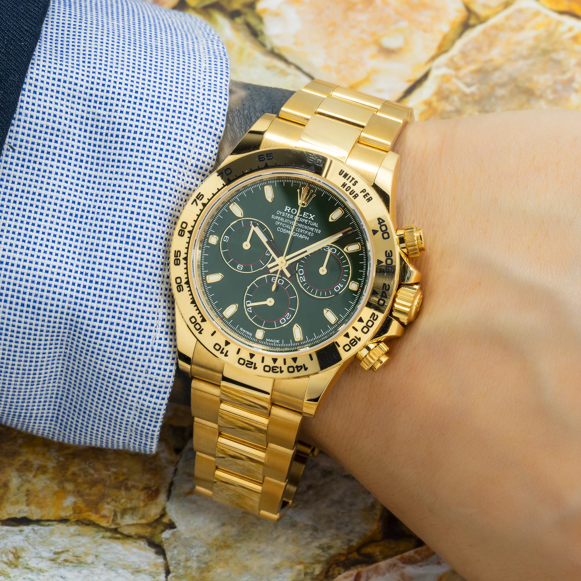 Rolex Cosmograph Daytona 40MM 116508 John Mayer / Green Daytona Green Dial Tachymeter Bezel 18K Yellow Gold Oyster Bracelet - Image 2