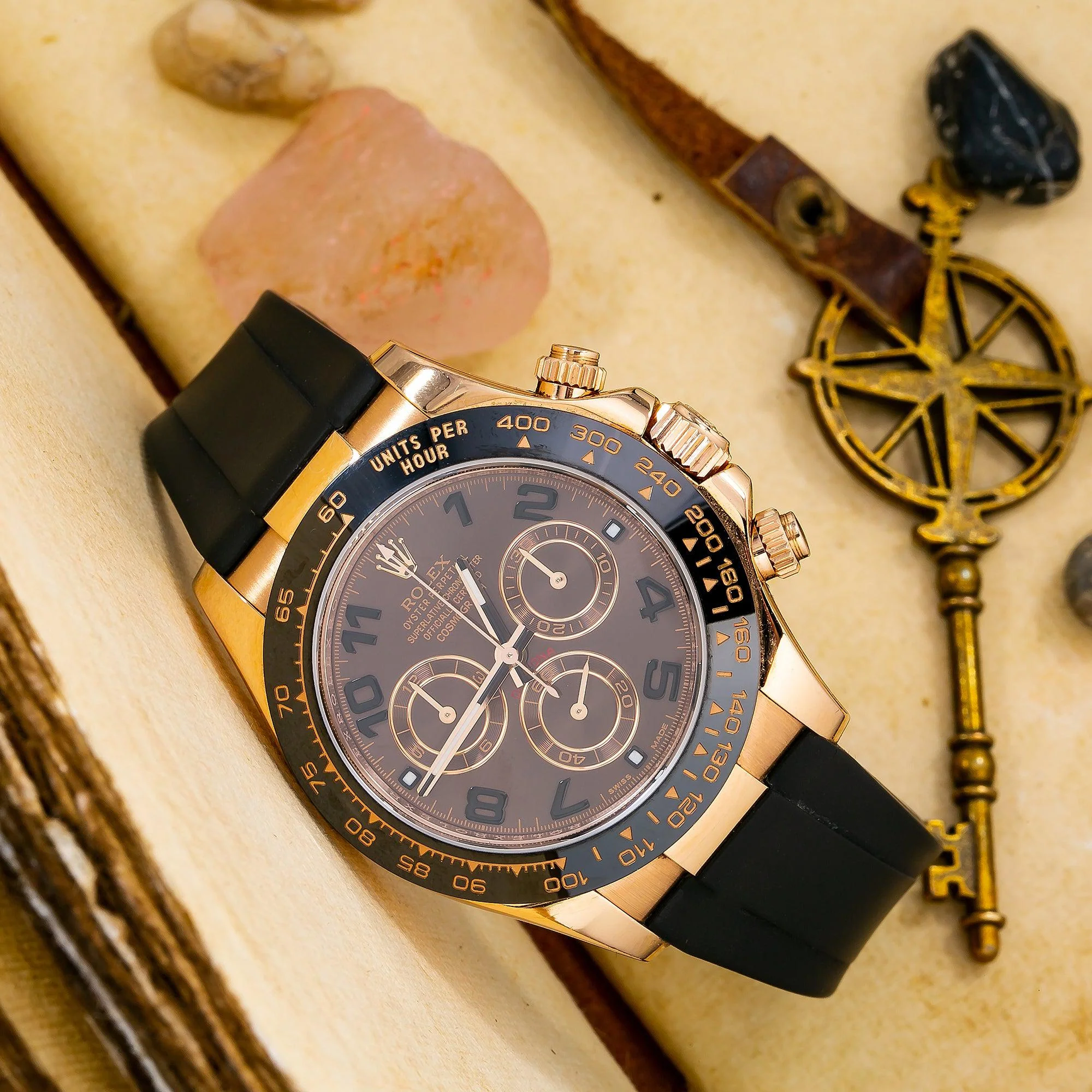 Rolex Cosmograph Daytona 40MM 116515 Chocolate Arabic Dial Black Ceramic Tachymeter Bezel Black Rubber Strap - Image 4