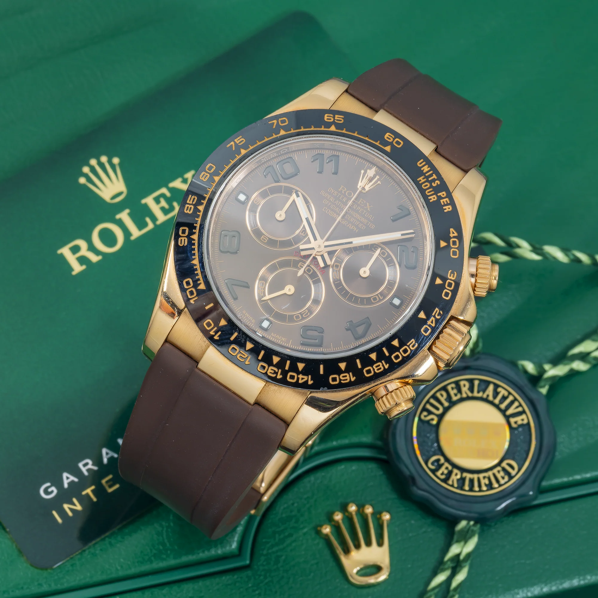 Rolex Cosmograph Daytona 40MM 116515LN Chocolate Arabic Dial Black Ceramic Tachymeter Bezel Brown Rubber Strap - Image 2
