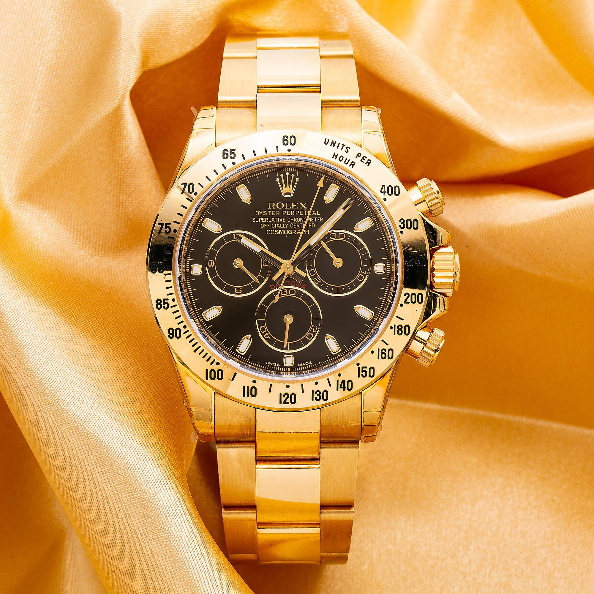 Rolex Cosmograph Daytona 40MM 116528 Black Dial Tachymeter Bezel 18K Yellow Gold Oyster Bracelet - Image 2