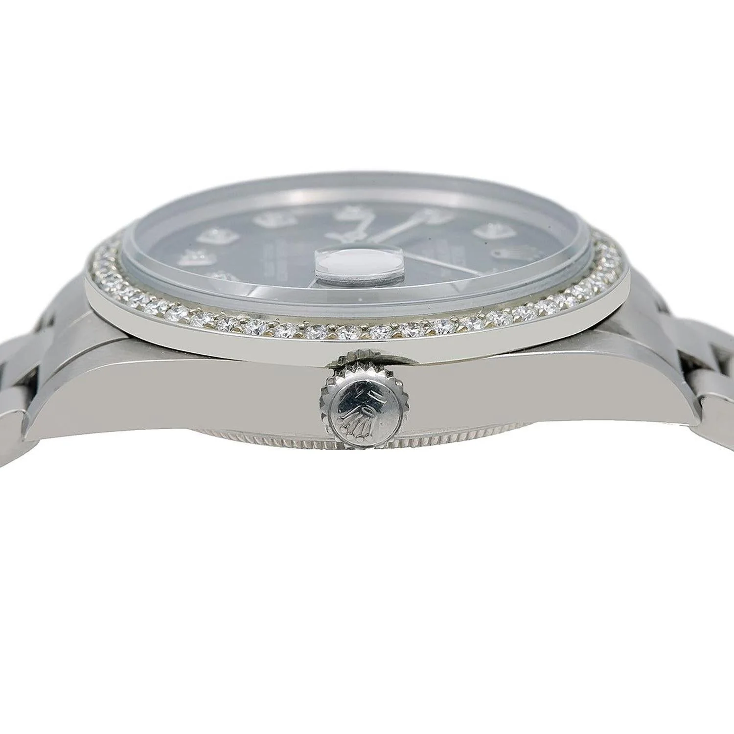 Rolex Date 34MM 15200 Black Diamond Dial Diamond Bezel Stainless Steel Oyster Bracelet 1.05ct - Image 4