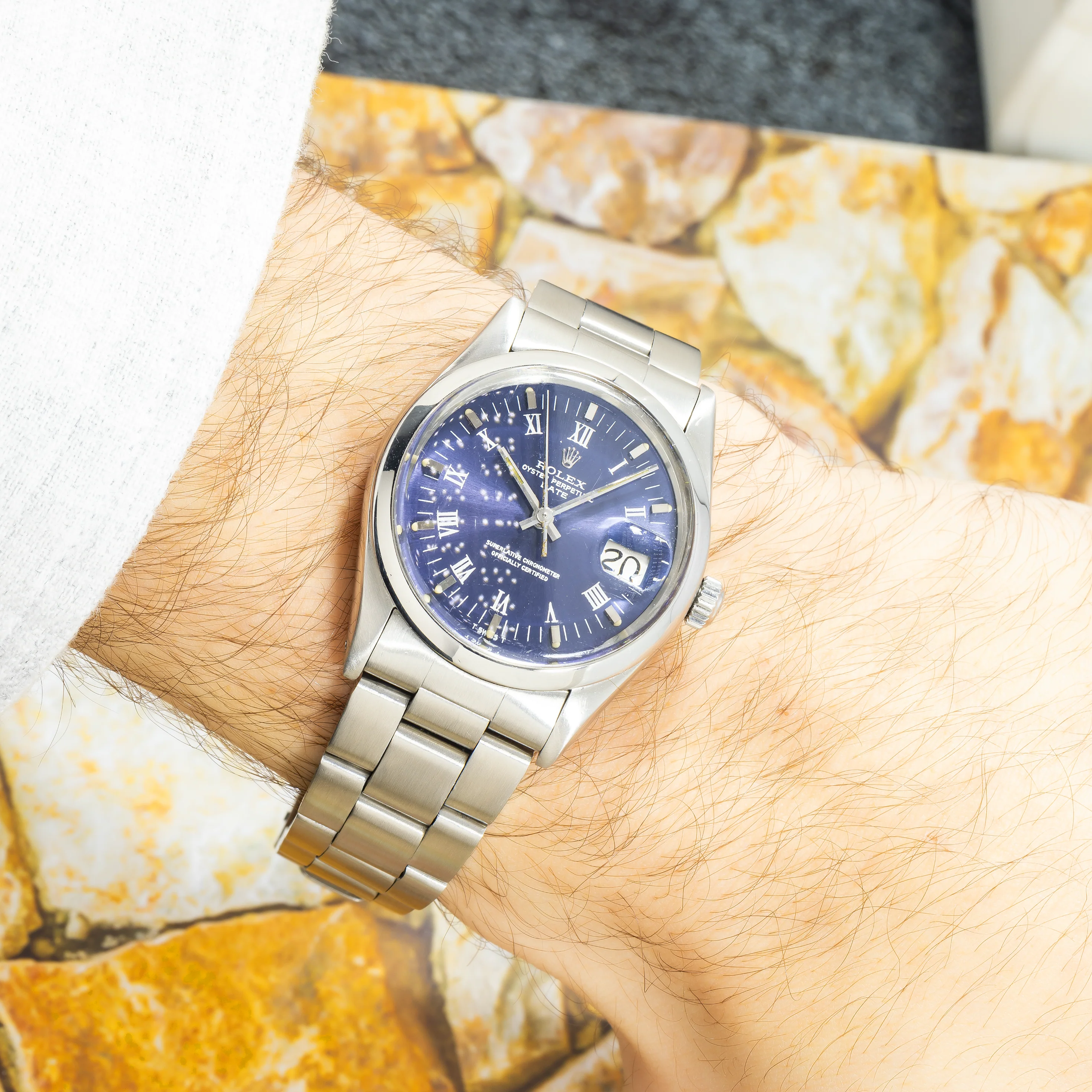 Rolex Date 34MM 15200 Blue Roman Dial Smooth Bezel Stainless Steel Oyster Bracelet - Image 2