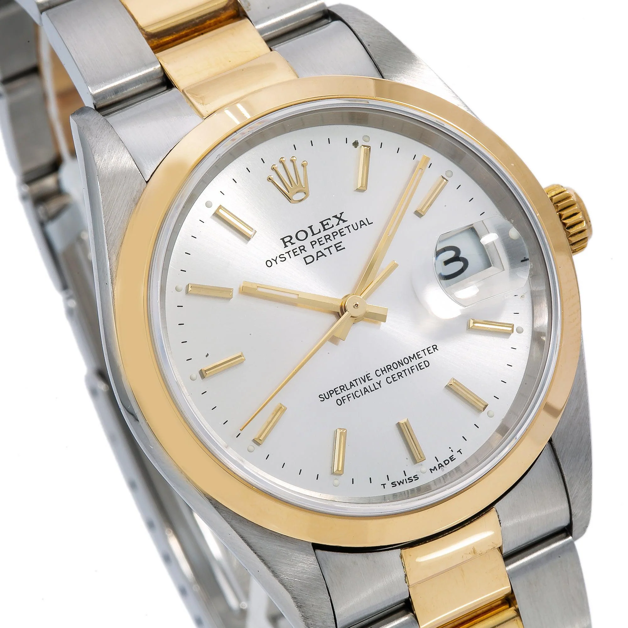 Rolex Date 34MM 15223 Silver Dial Smooth Bezel Two Tone Yellow Gold Oyster Bracelet - Image 3