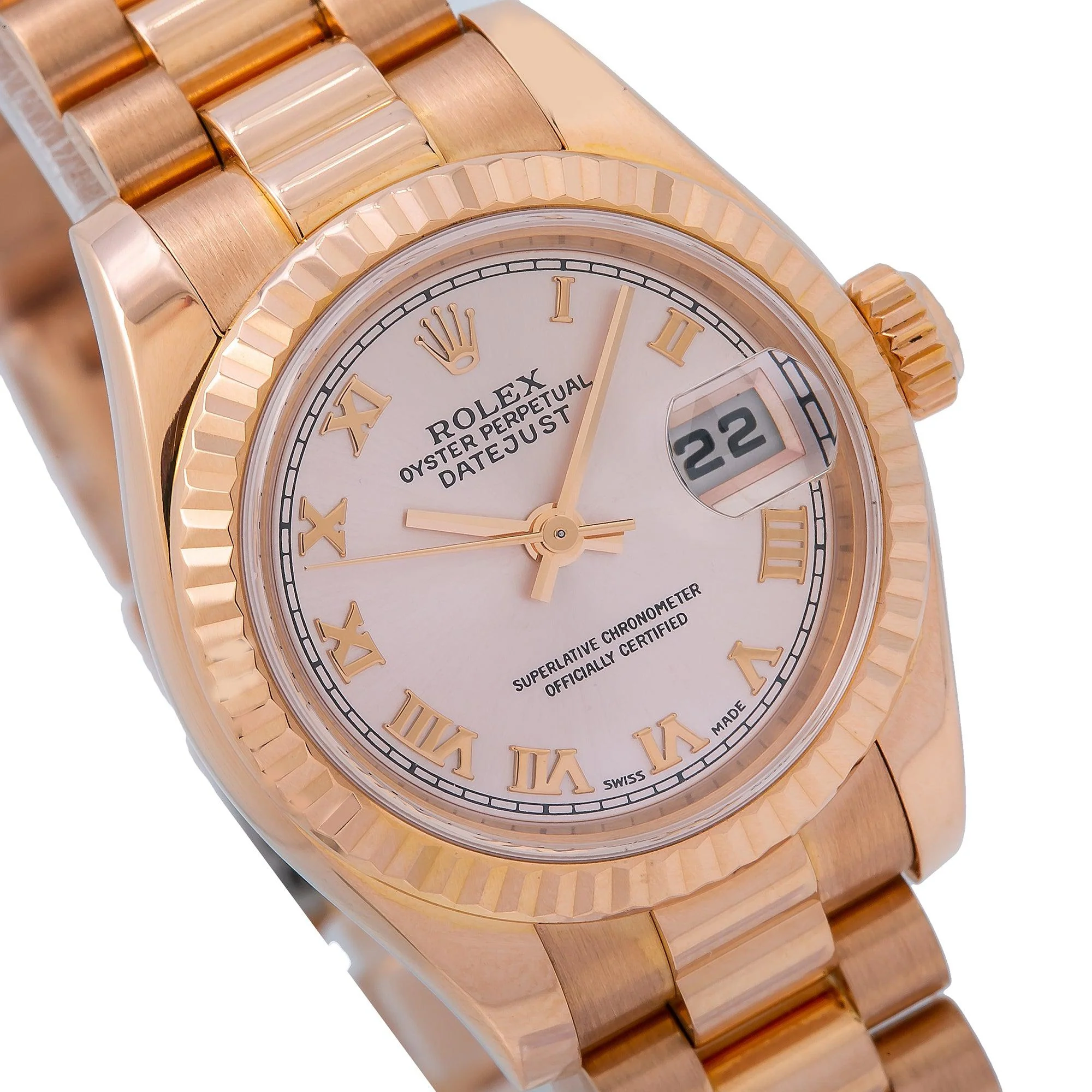 Rolex Datejust 26MM 179175 Pink Roman Dial Fluted Bezel 18K Rose Gold President Bracelet - Image 3