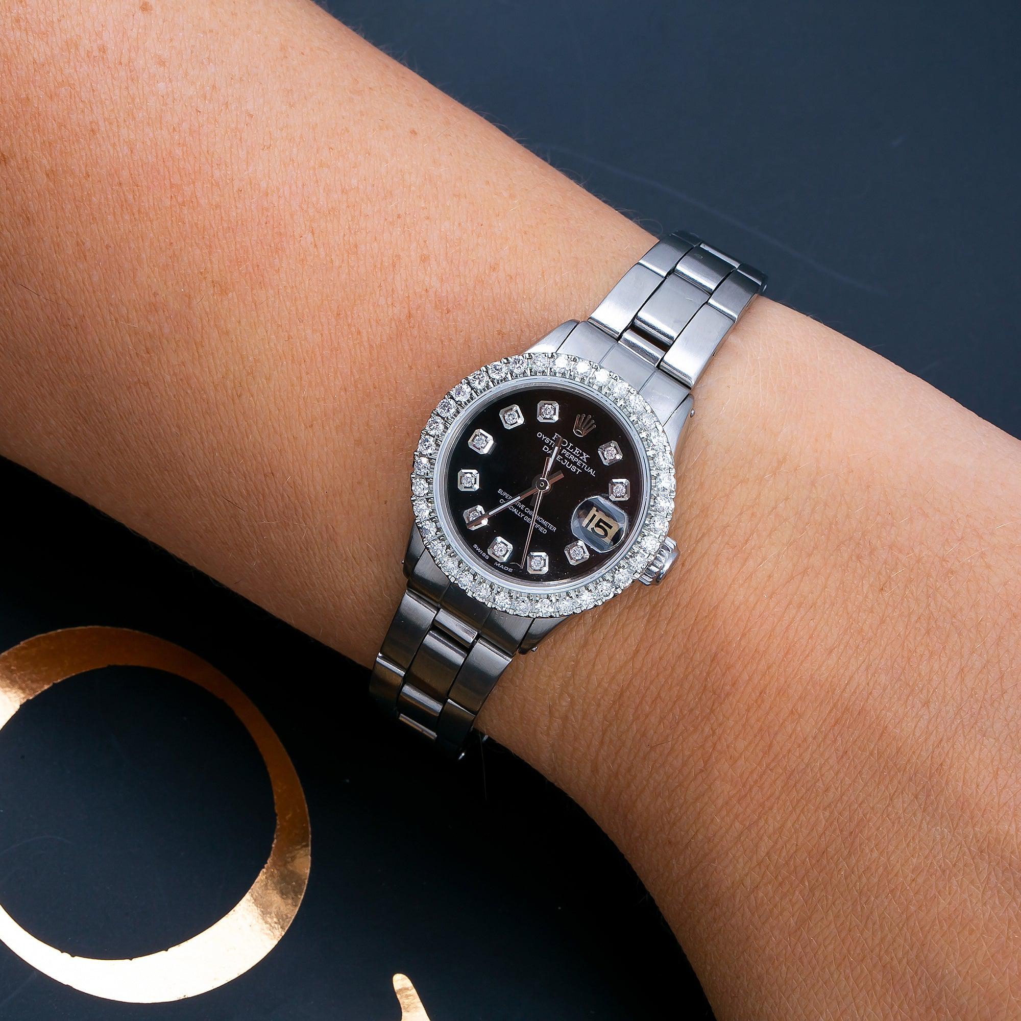 Rolex Datejust 26MM 6516 Black Diamond Dial Diamond Bezel Stainless Steel Oyster Bracelet - Image 2