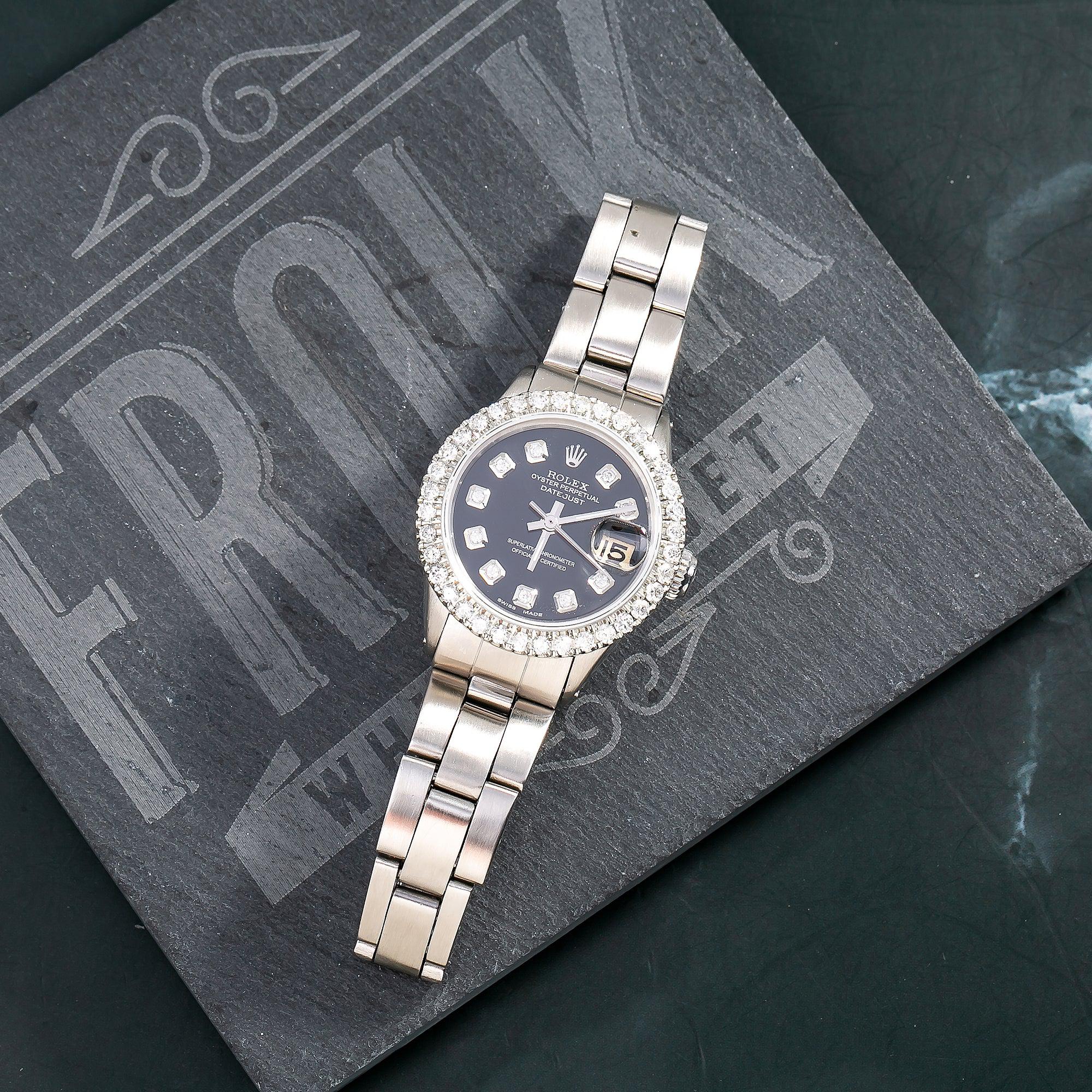 Rolex Datejust 26MM 6516 Black Diamond Dial Diamond Bezel Stainless Steel Oyster Bracelet - Image 4