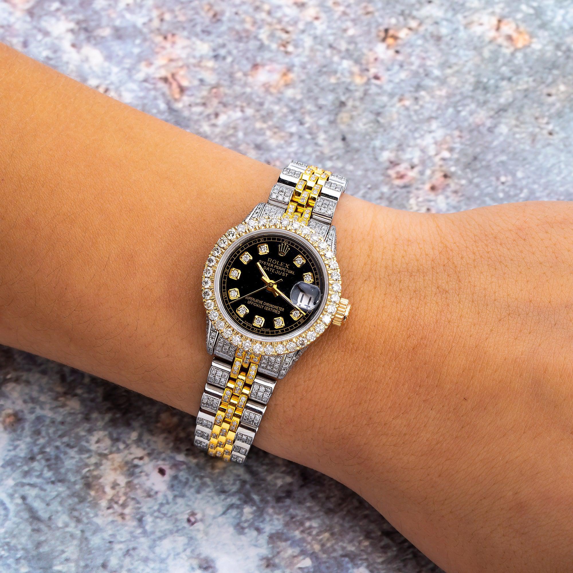 Rolex Datejust 26MM 6516 Black Diamond Dial Diamond Bezel Two Tone Yellow Gold Full Diamond Jubilee Bracelet 6.25ct - Image 2