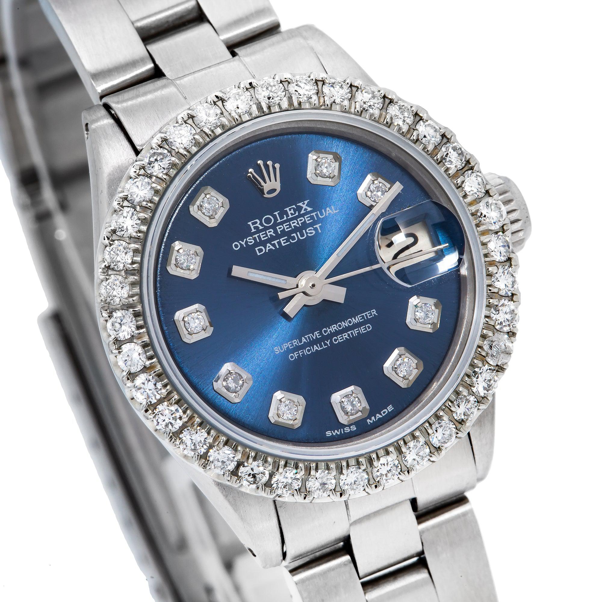 Rolex Datejust 26MM 6516 Blue Diamond Dial Diamond Bezel Stainless Steel Oyster Bracelet - Image 3