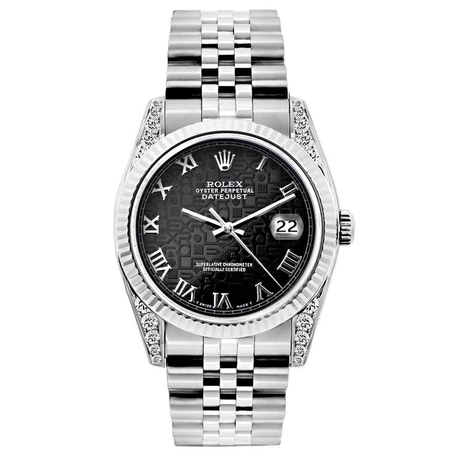 Rolex Datejust 26MM 6916 Black Pattern Roman Dial Fluted Bezel Stainless Steel Jubilee Bracelet