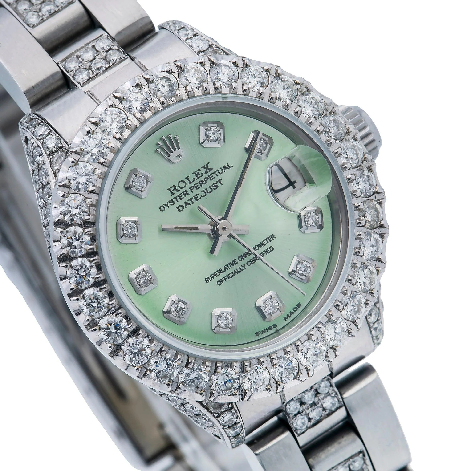 Rolex Datejust 26MM 6916 Green Diamond Dial Diamond Bezel Stainless Steel Oyster Bracelet - Image 3