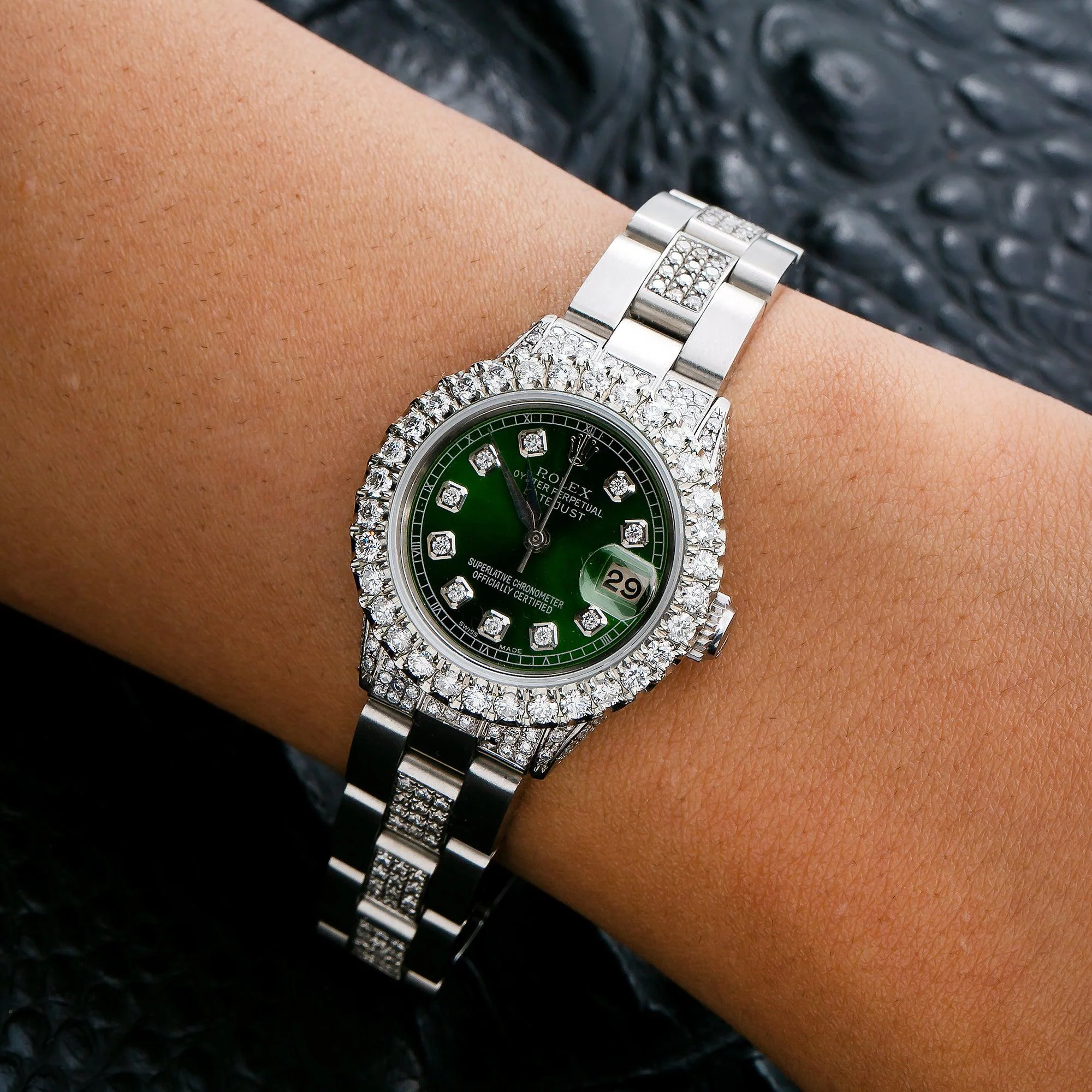 Rolex Datejust 26MM 6916 Green Diamond Dial Diamond Bezel Stainless Steel Semi Diamond Oyster Bracelet 6.05ct - Image 2