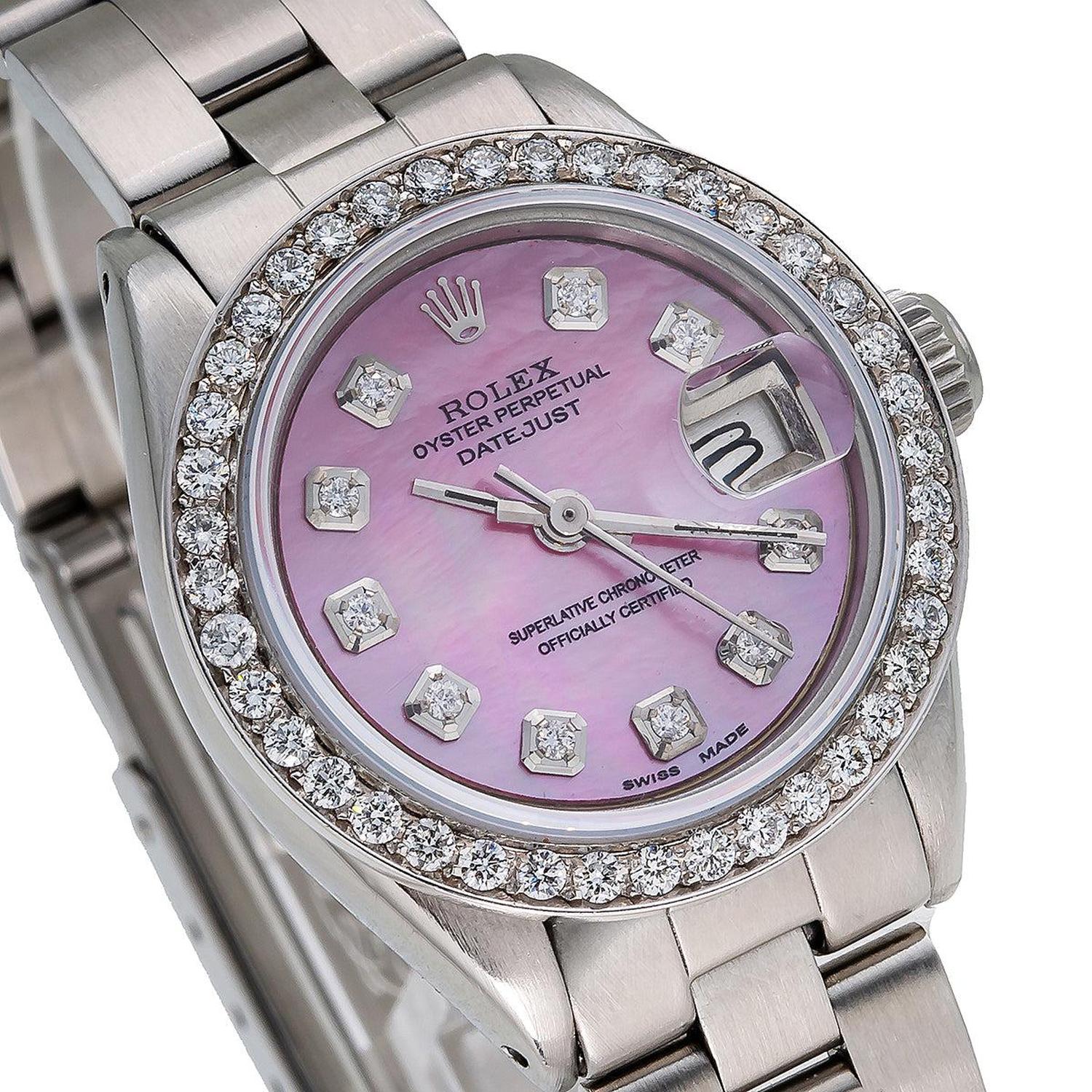 Rolex Datejust 26MM 6916 Pink Mother of Pearl Diamond Dial Diamond Bezel Stainless Steel Oyster Bracelet 1.3ct - Image 3
