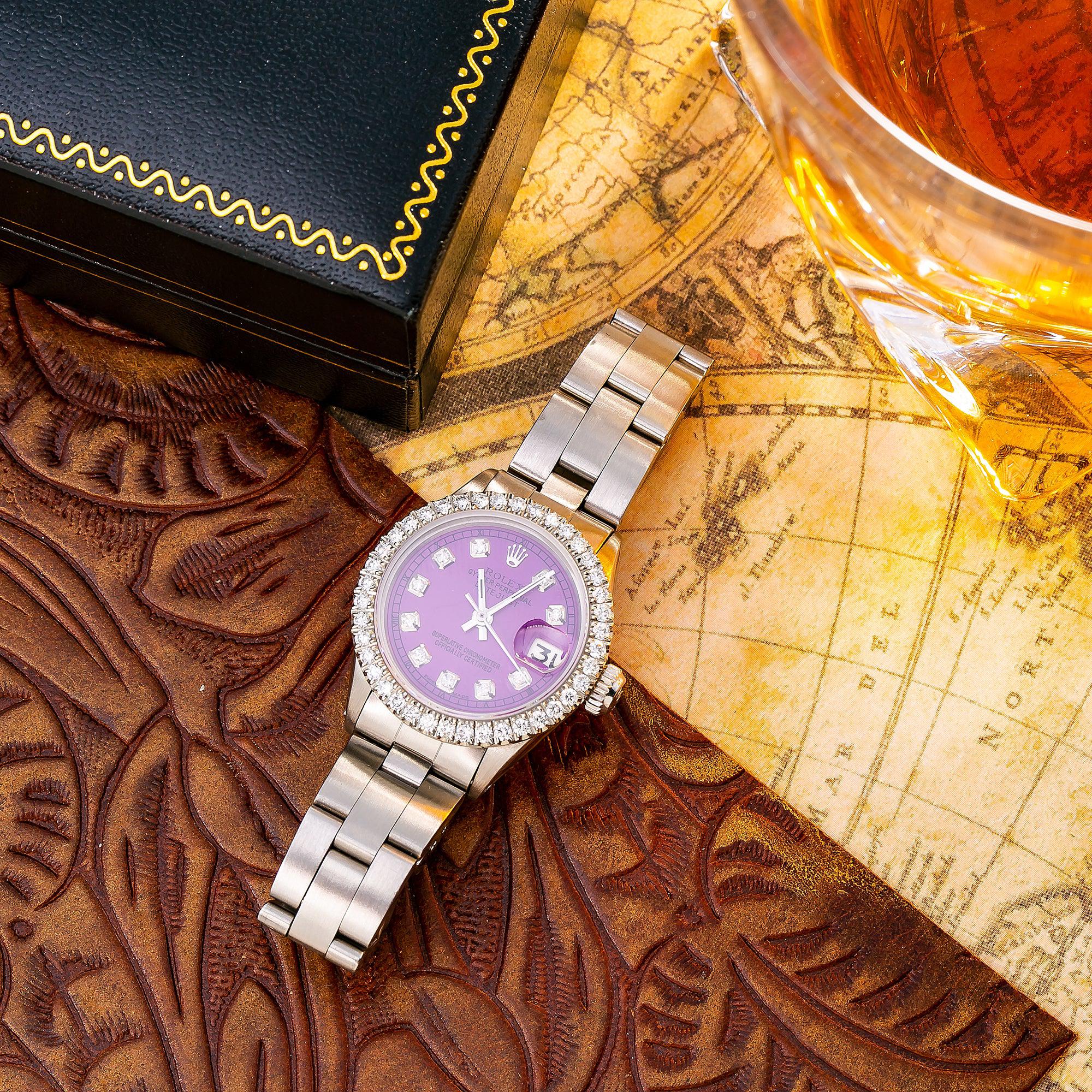 Rolex Datejust 26MM 6916 Purple Diamond Dial Diamond Bezel Stainless Steel Oyster Bracelet - Image 4