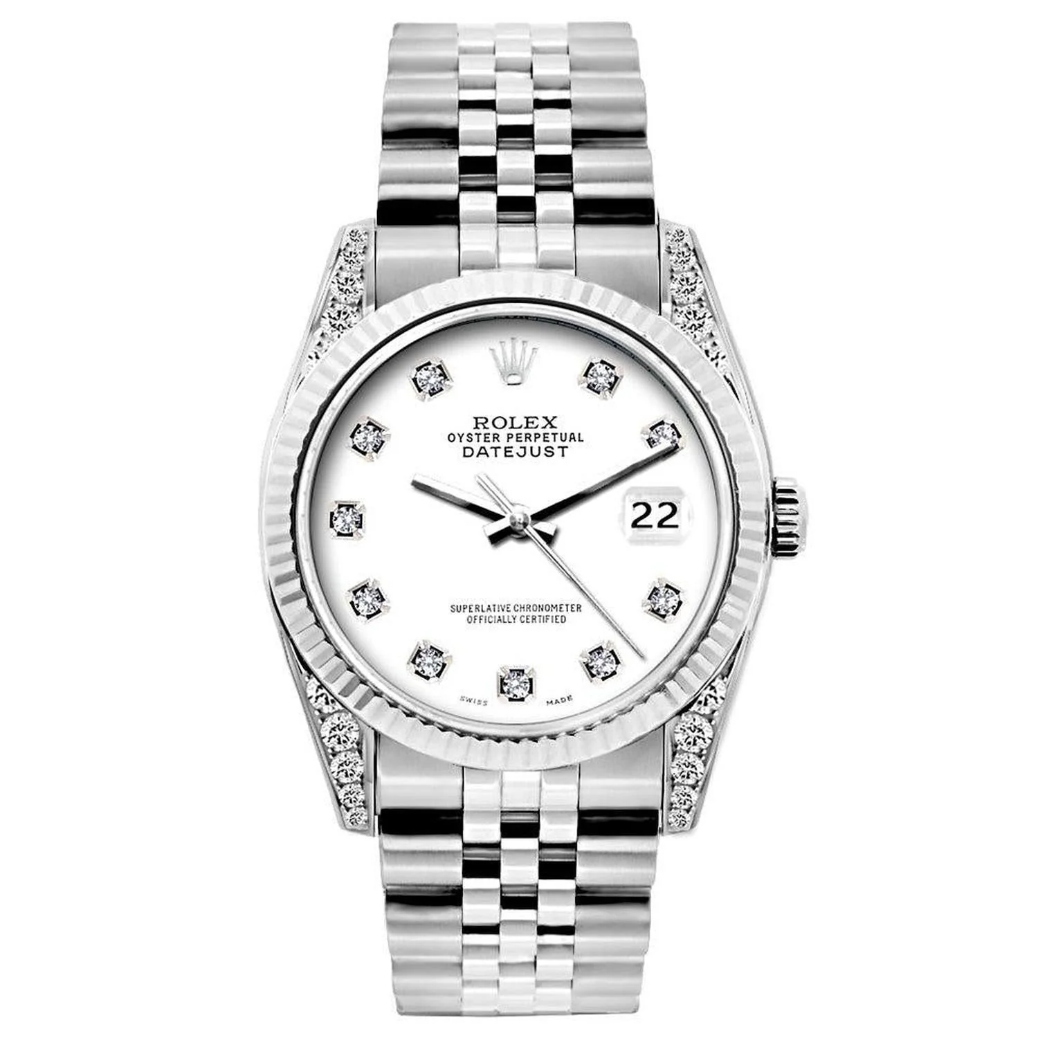 Rolex Datejust 26MM 6916 White Diamond Dial Fluted Bezel Stainless Steel Jubilee Bracelet