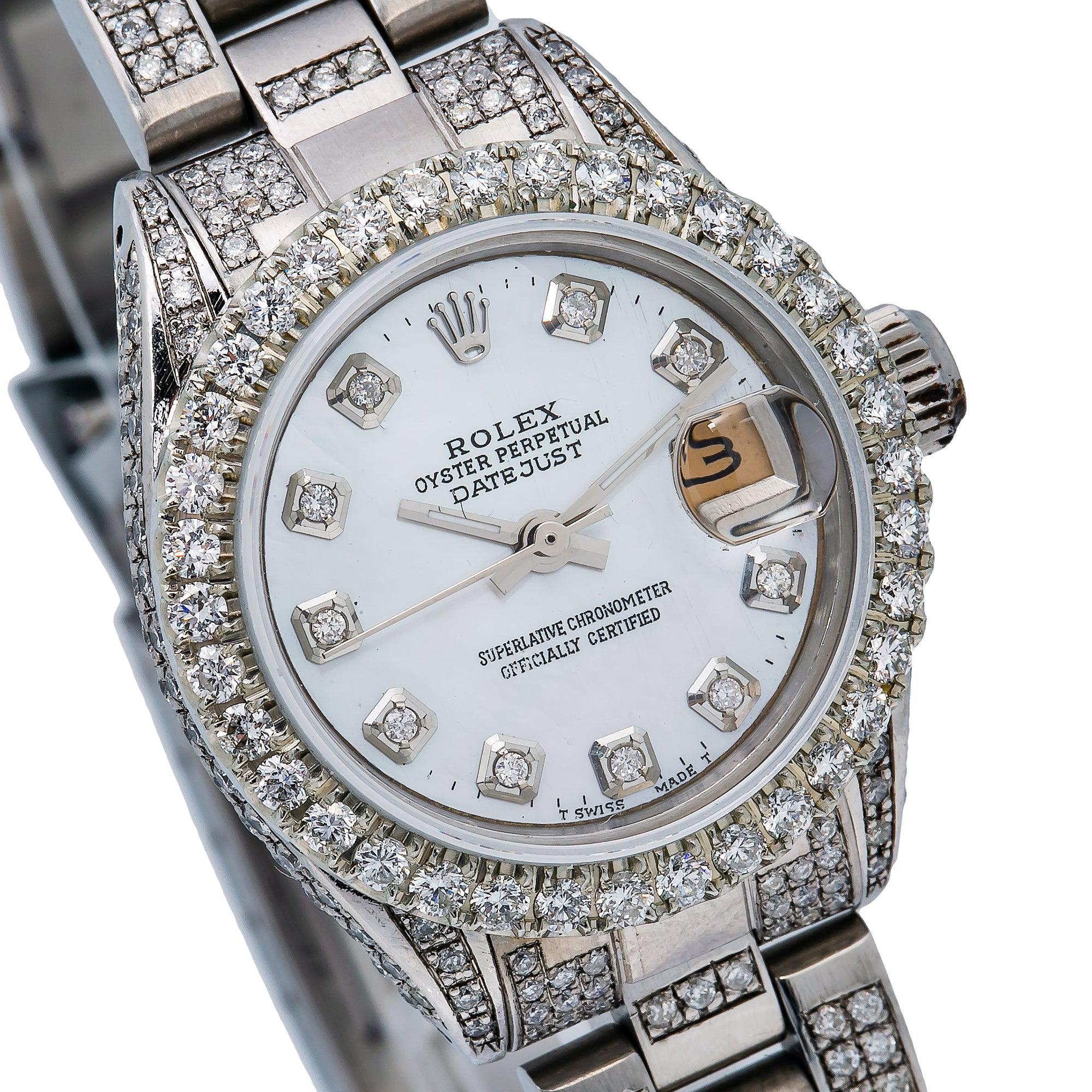 Rolex Datejust 26MM 6916 White Mother of Pearl Diamond Dial Diamond Bezel Stainless Steel Full Diamond Oyster Bracelet 5.75ct - Image 4