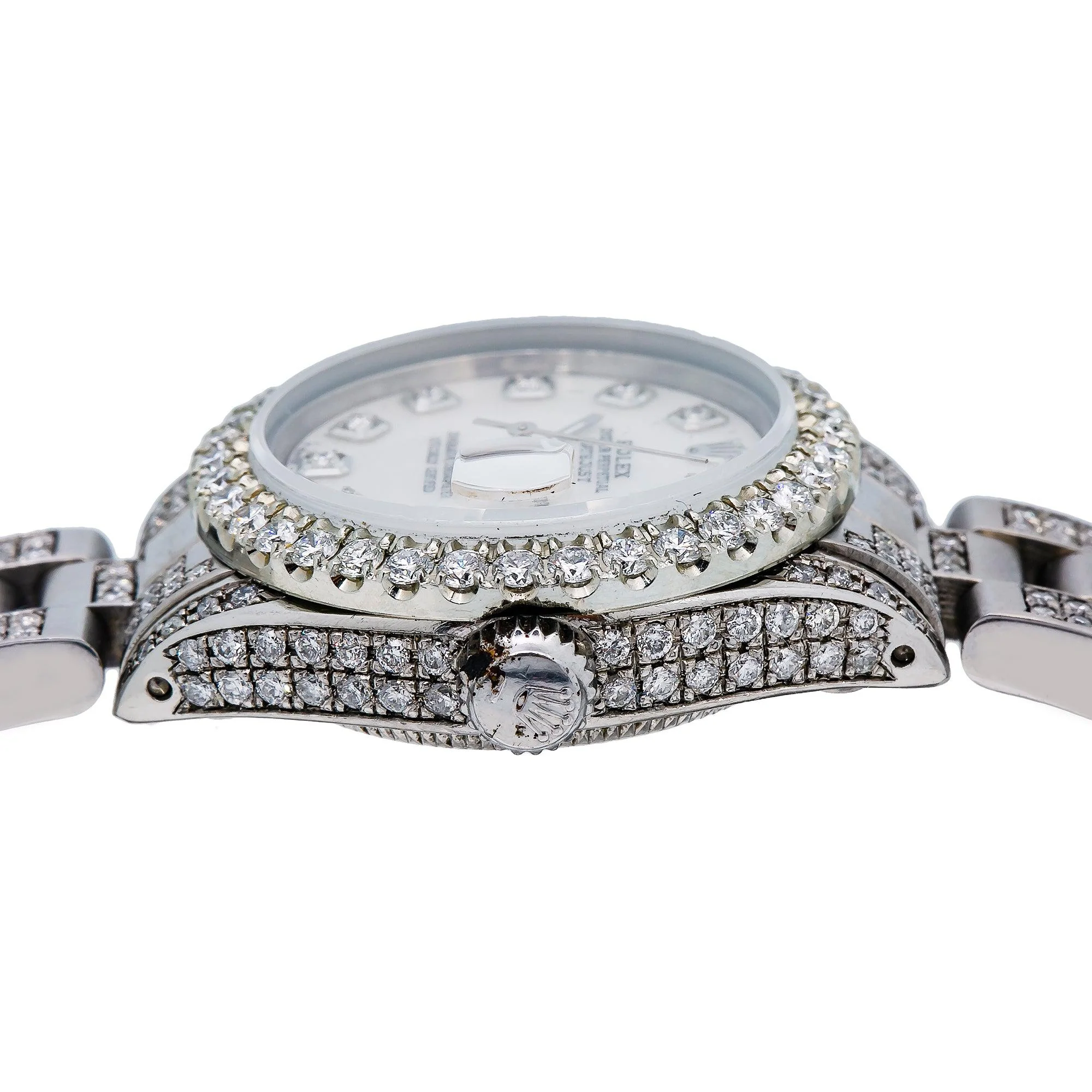 Rolex Datejust 26MM 6916 White Mother of Pearl Diamond Dial Diamond Bezel Stainless Steel Full Diamond Oyster Bracelet 5.75ct - Image 5